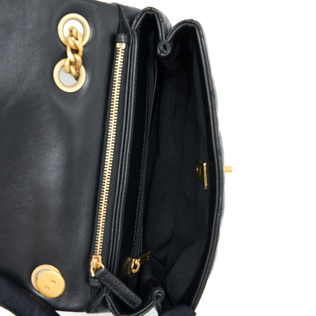 CHANEL 22K GOLD PILLAR ADJUSTMENT CHAIN FLAP BAG LAMBSKIN BLACK GHW (MICROCHIP)