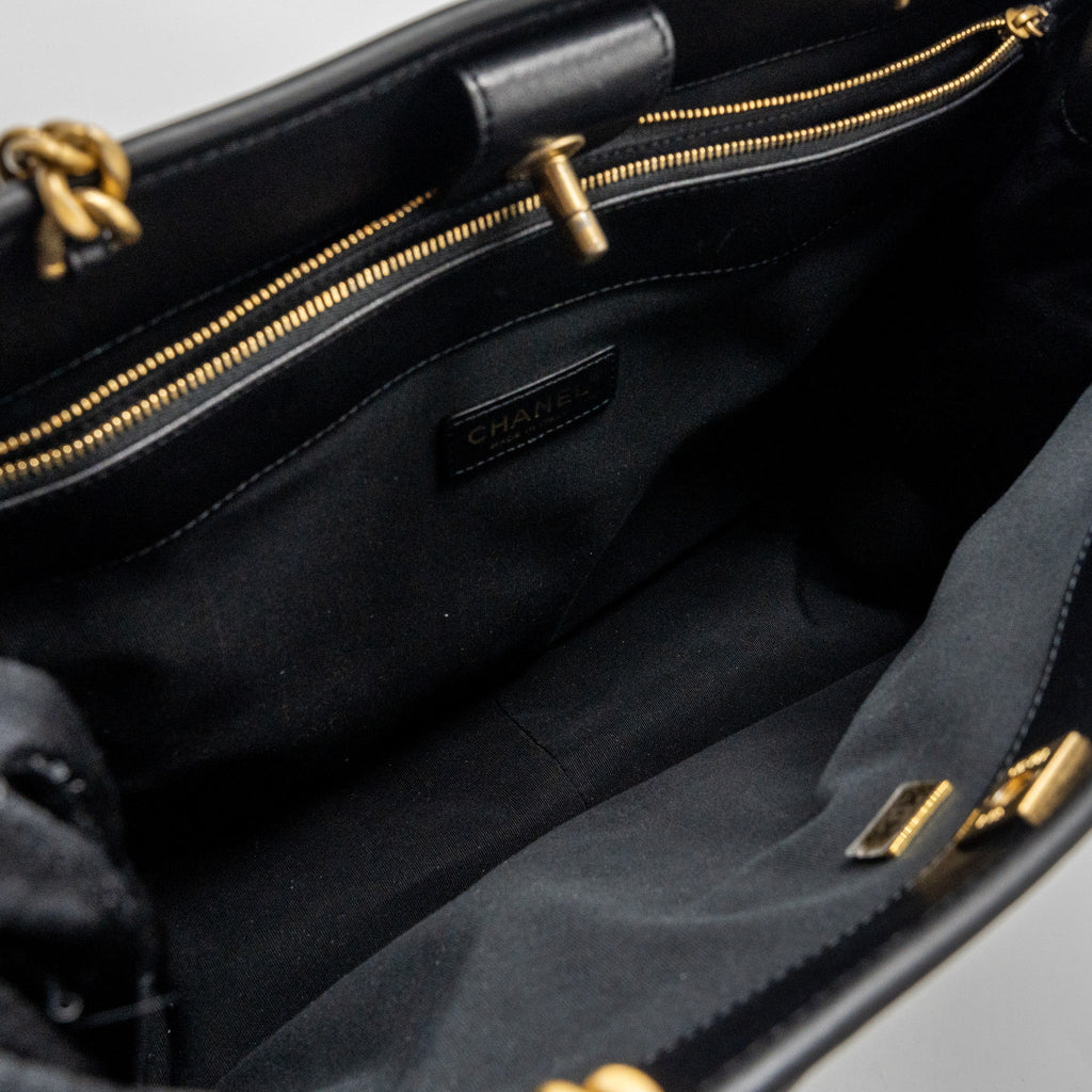 CHANEL LARGE TOTE BAG LAMBSKIN BLACK BRUSHED GHW