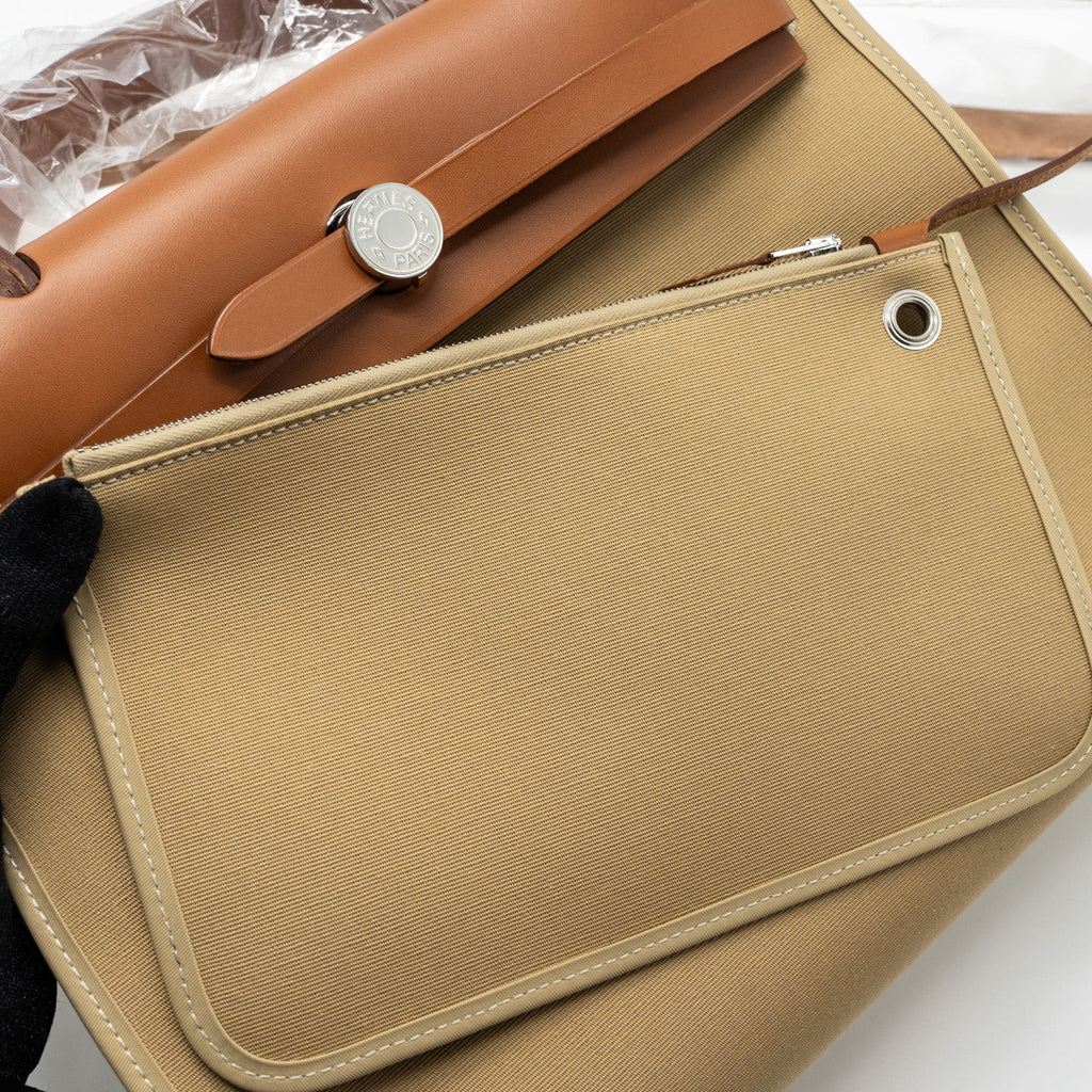 HERMES HERBAG 31 ZIP BAG TOILE OFFICER CANVAS TRENCH/FAUVE SHW