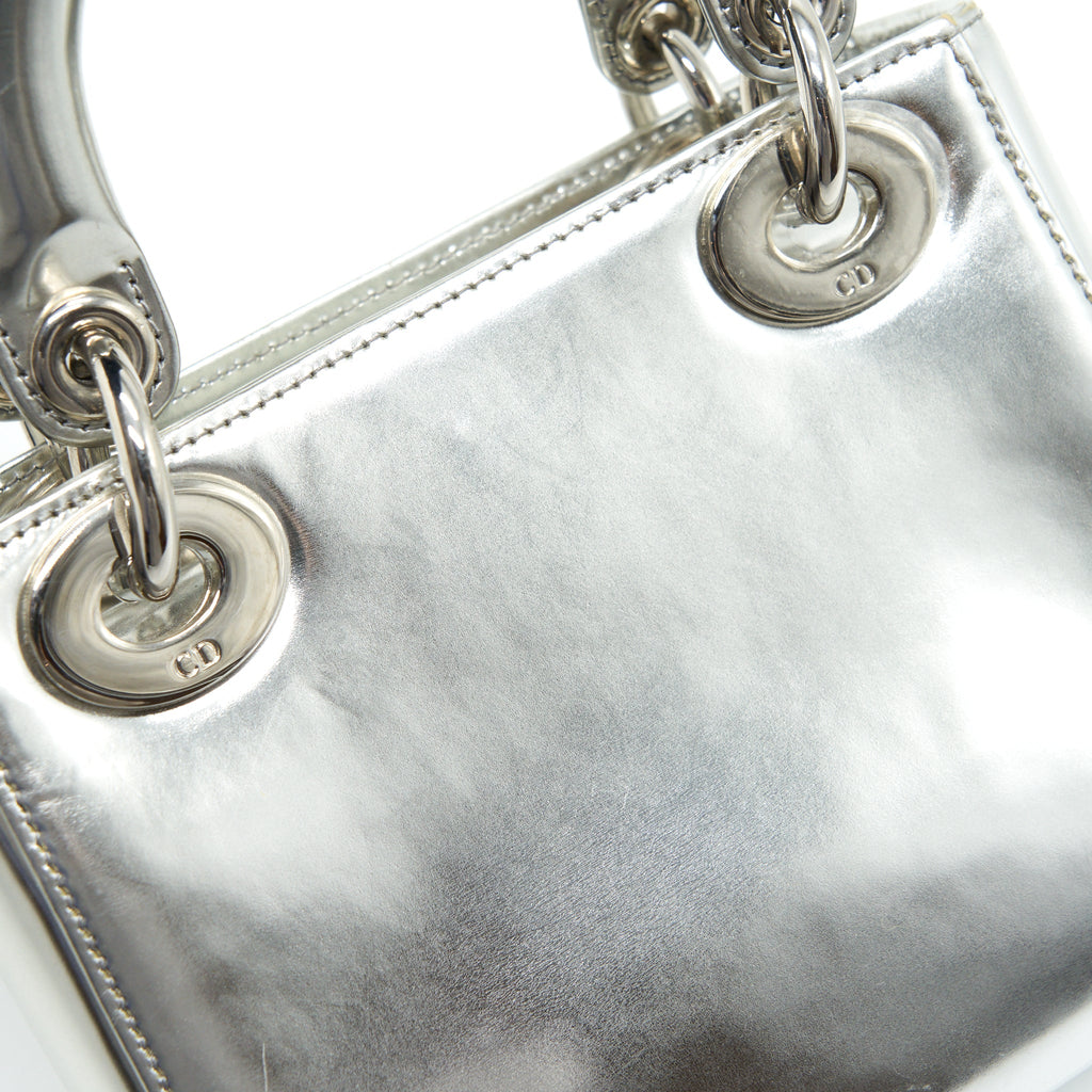 DIOR MINI LADY DIOR METALLIC SILVER SHW