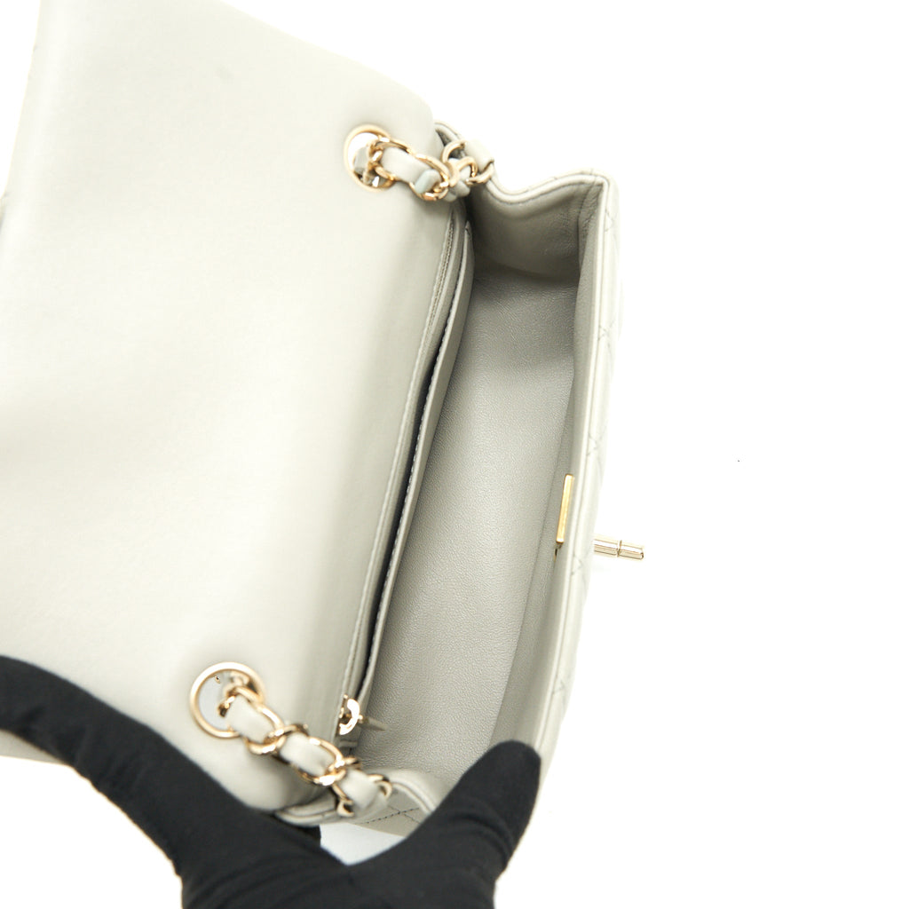 CHANEL MINI RECTANGULAR FLAP BAG LAMBSKIN LIGHT GREY LGHW (MICROCHIP)