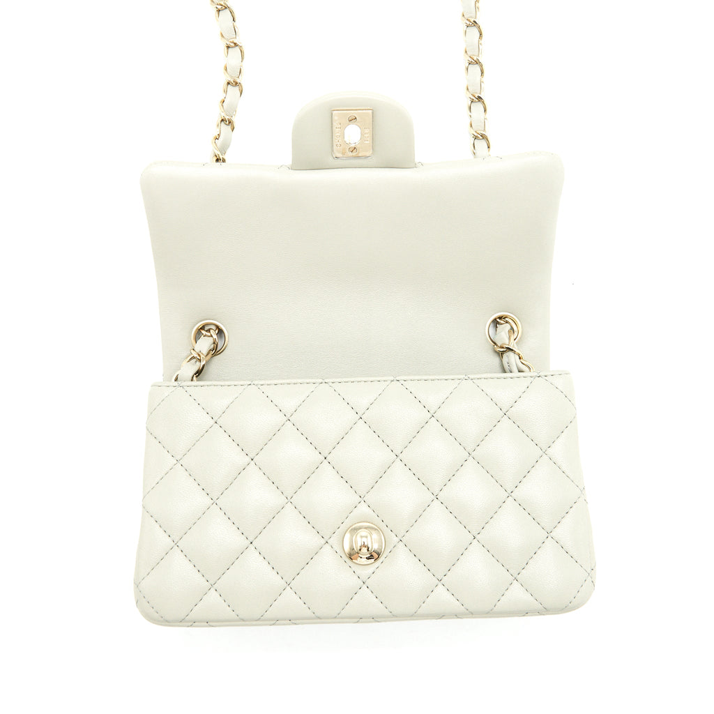 CHANEL MINI RECTANGULAR FLAP BAG LAMBSKIN LIGHT GREY LGHW (MICROCHIP)