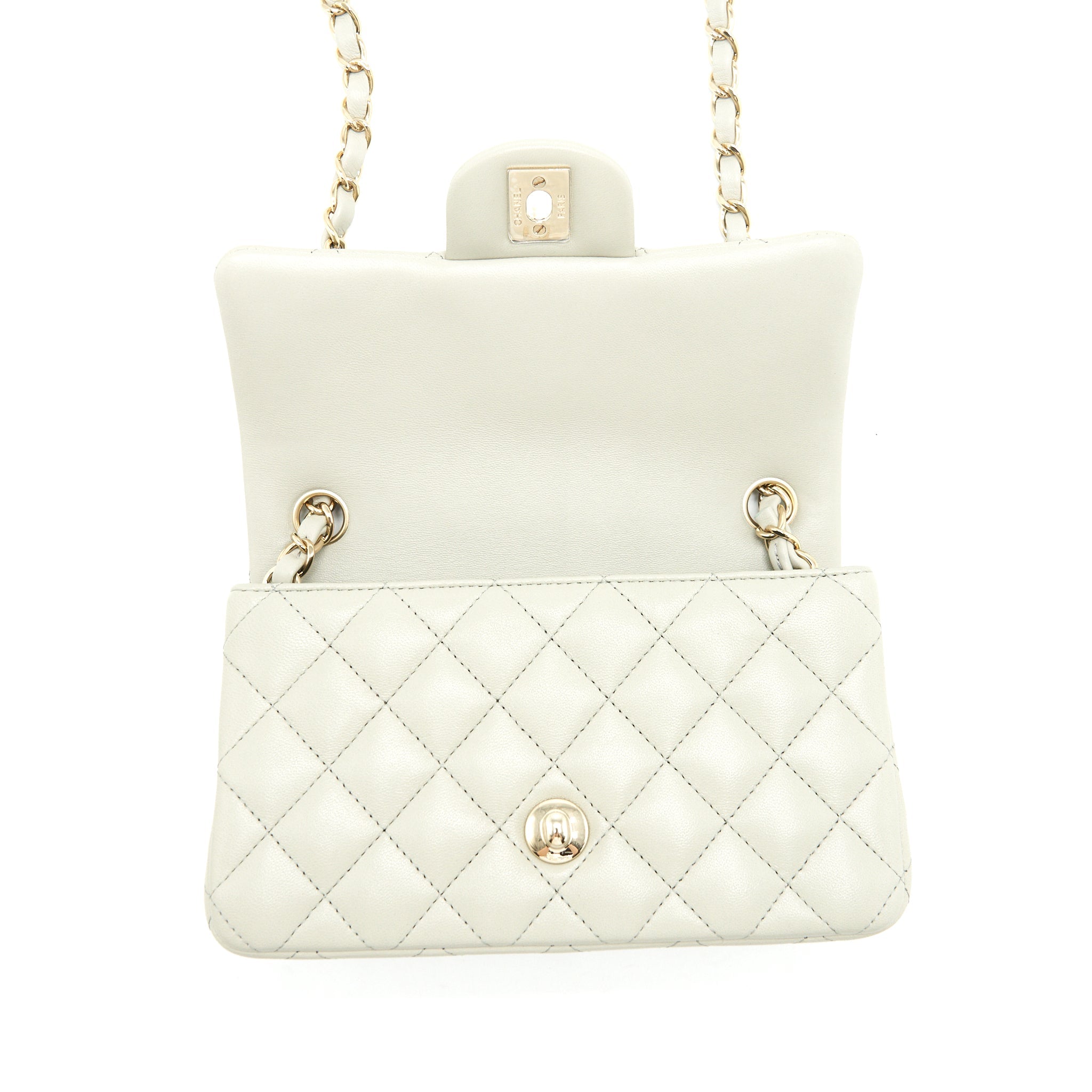 CHANEL MINI RECTANGULAR FLAP BAG LAMBSKIN LIGHT GREY LGHW (MICROCHIP)