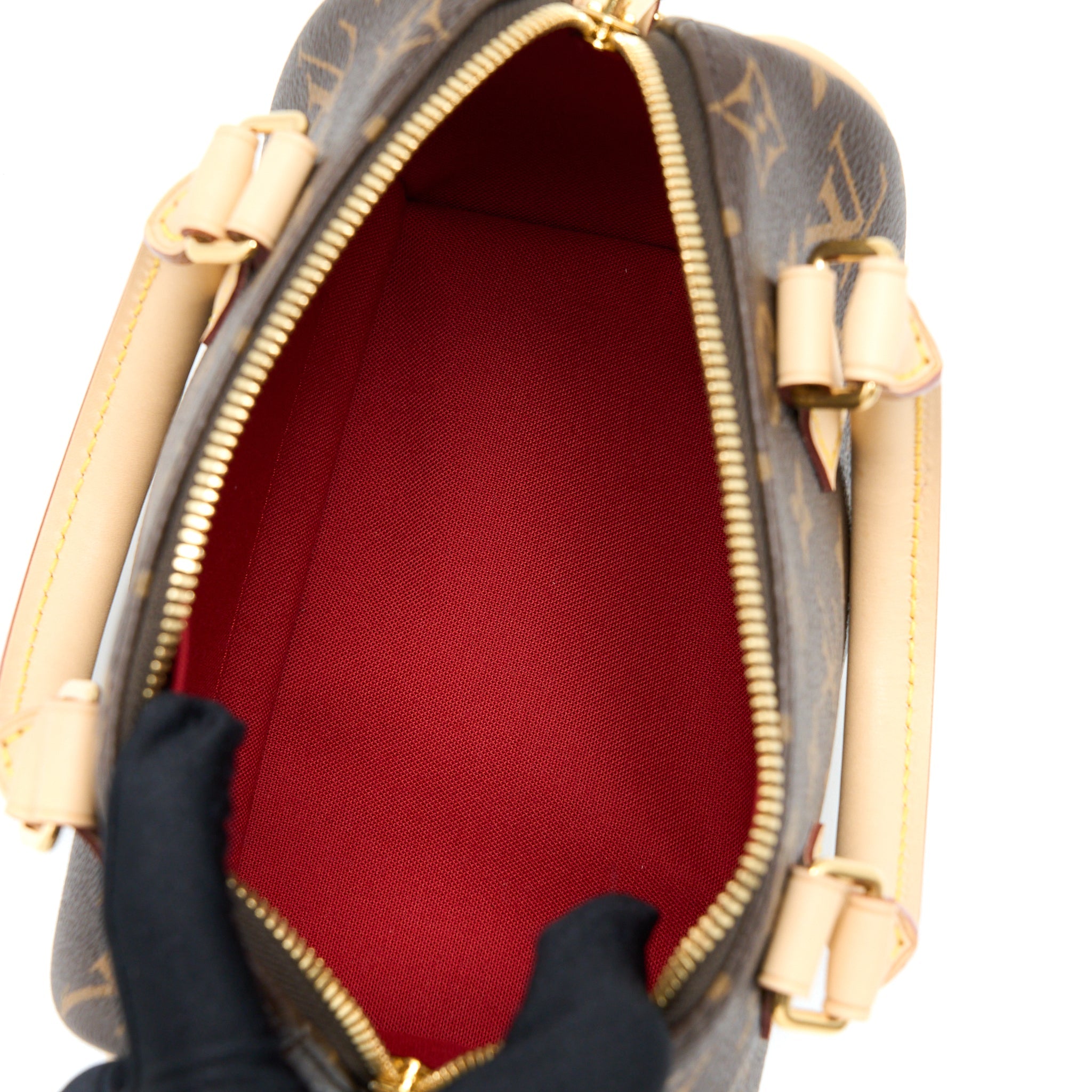 LOUIS VUITTON SPEEDY BANDOULIERE 20 MONOGRAM CANVAS WITH FUCHSIA STRAP