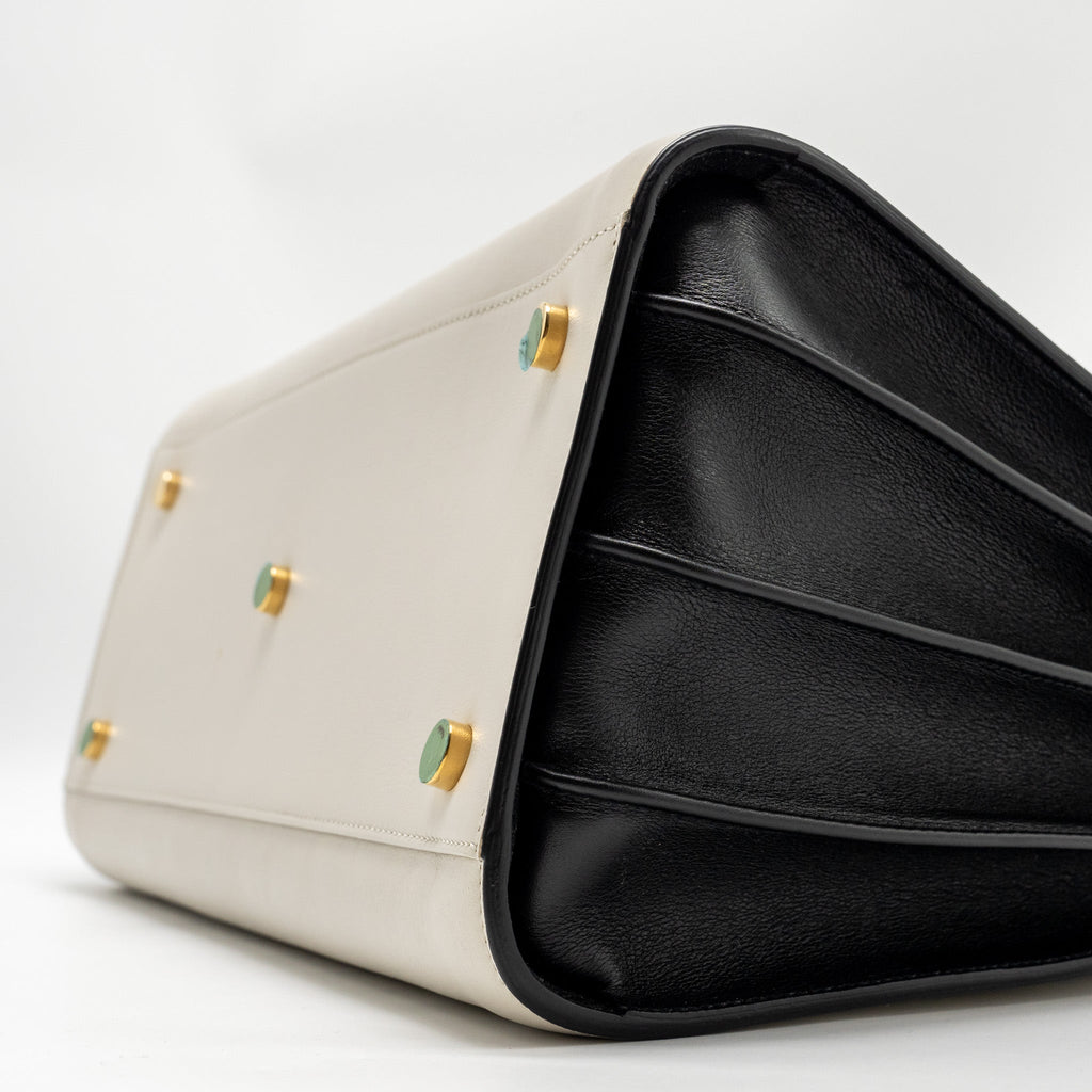 SAINT LAURENT /YSL SMALL SAC DE JOUR TOTE BAG CALFSKIN WHITE / BLACK GHW