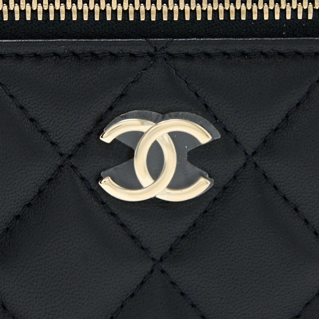 CHANEL 22A TOP HANDLE LONG VANITY WITH CHAIN LAMBSKIN BLACK LGHW