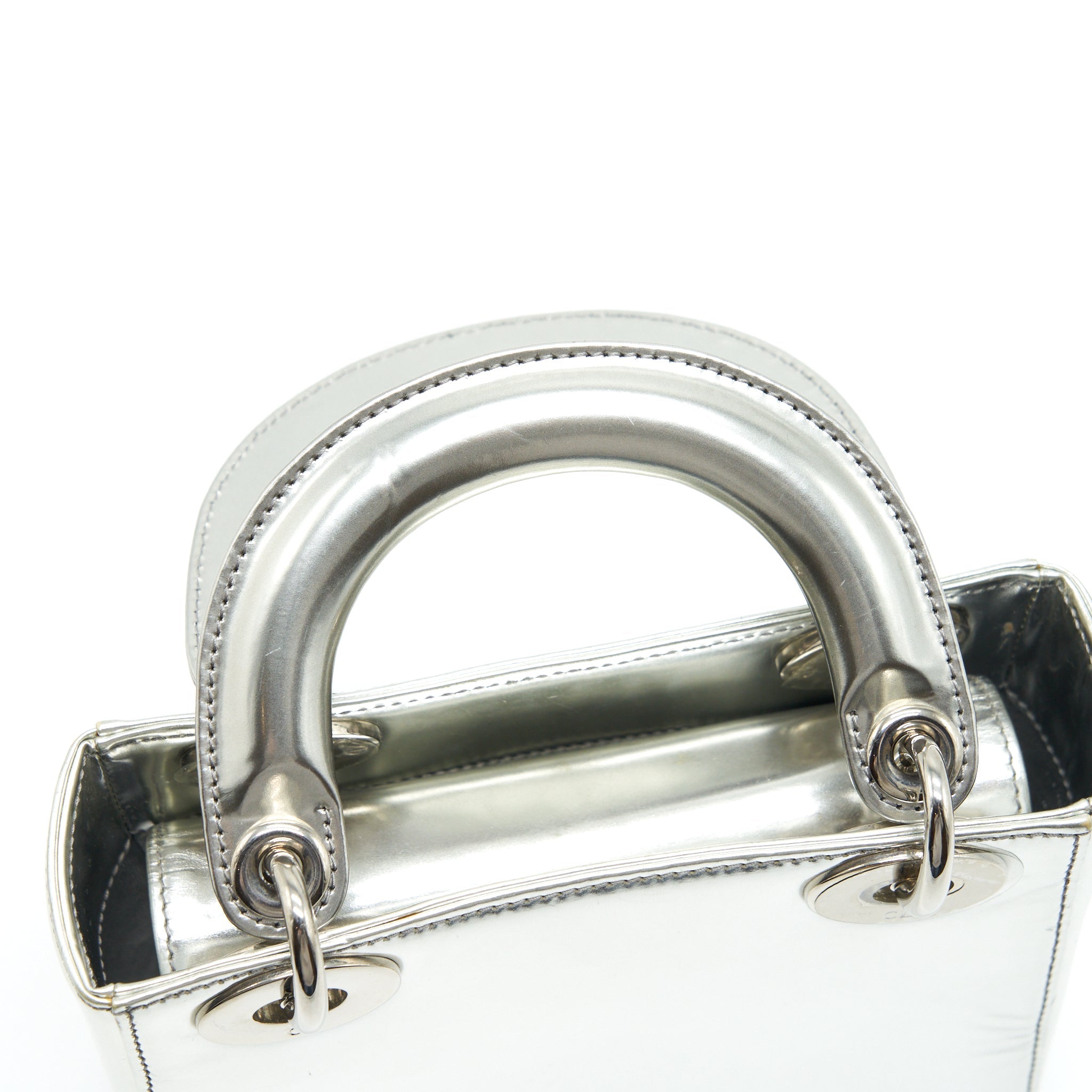DIOR MINI LADY DIOR METALLIC SILVER SHW