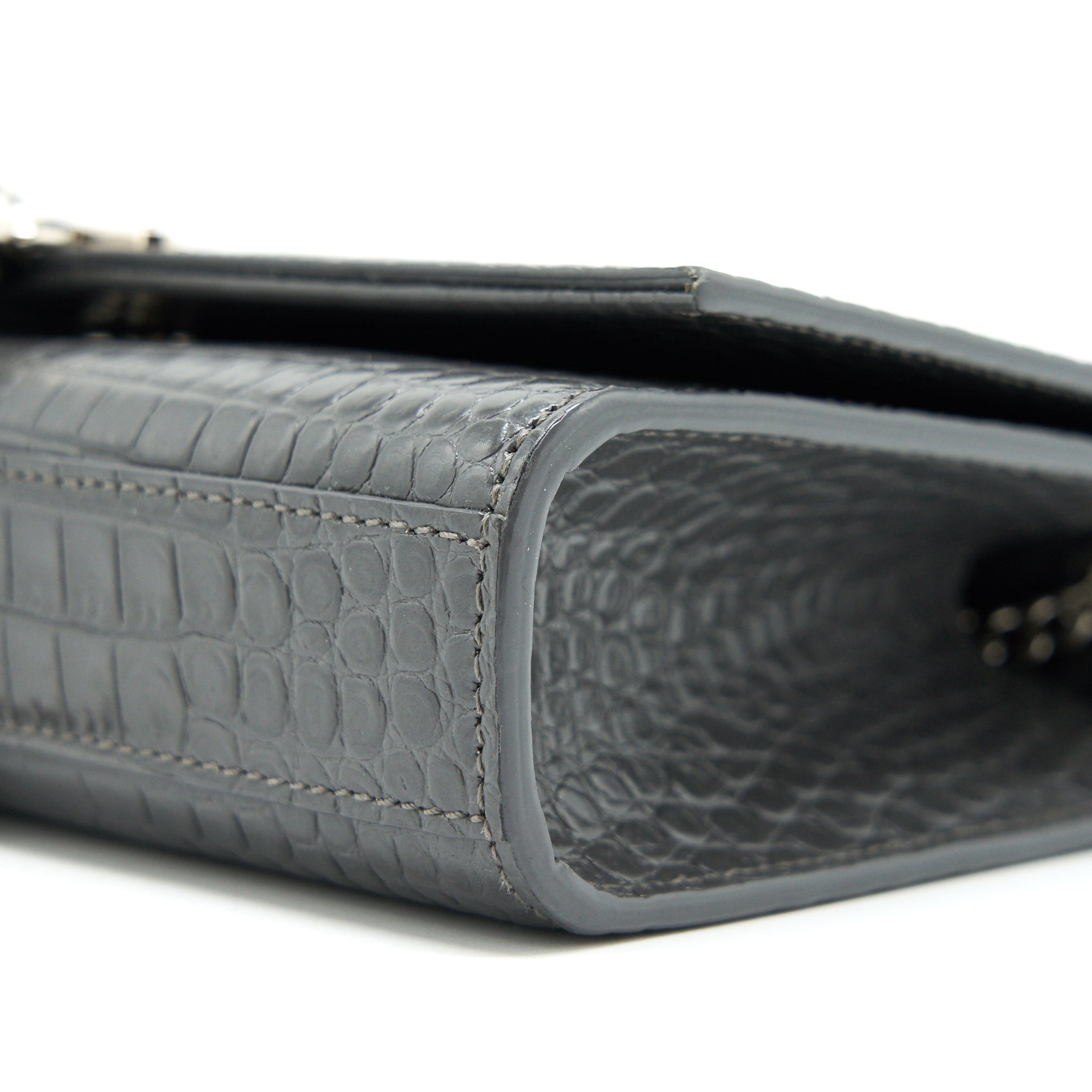SAINT LAURENT KATE TASSEL CROC EMBOSSED CALFSKIN GREY SHW