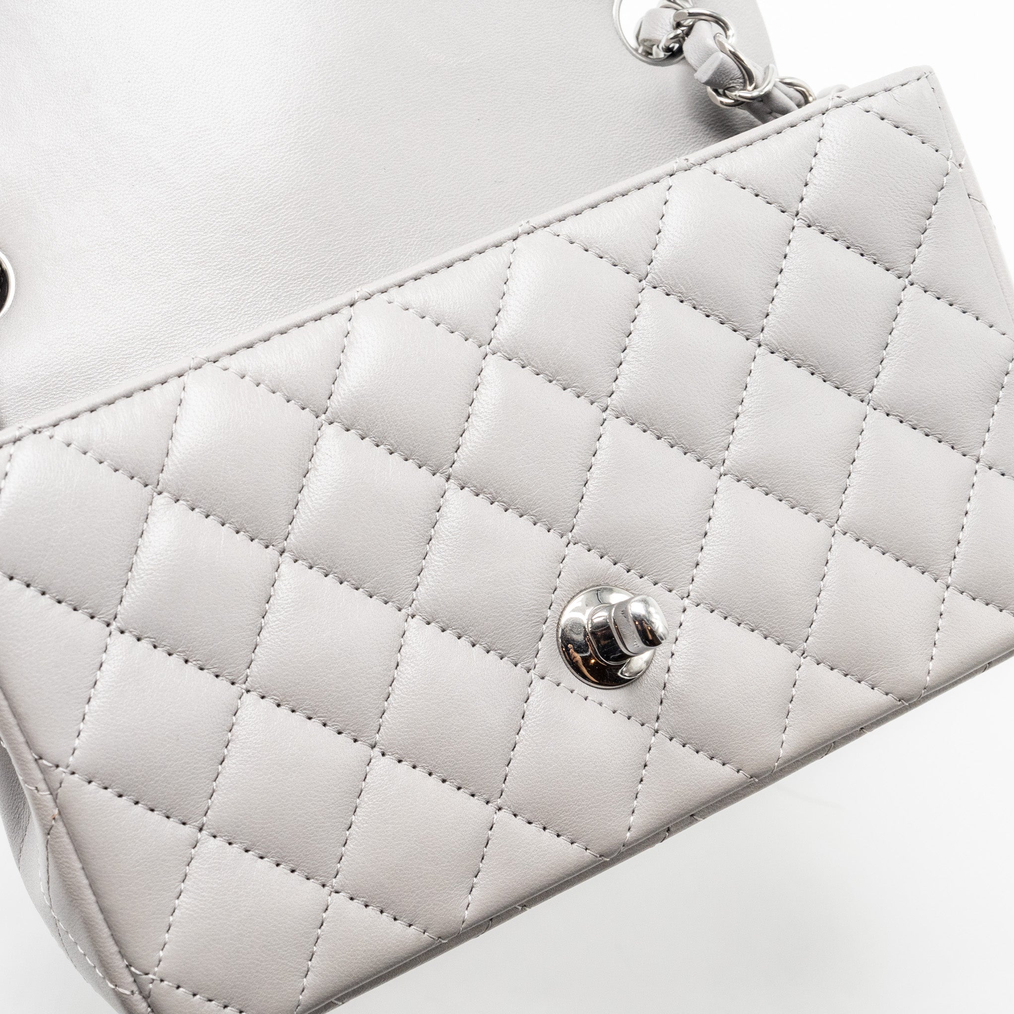 CHANEL MINI RECTANGULAR FLAP BAG LAMBSKIN LIGHT GREY SHW(MICROCHIP)