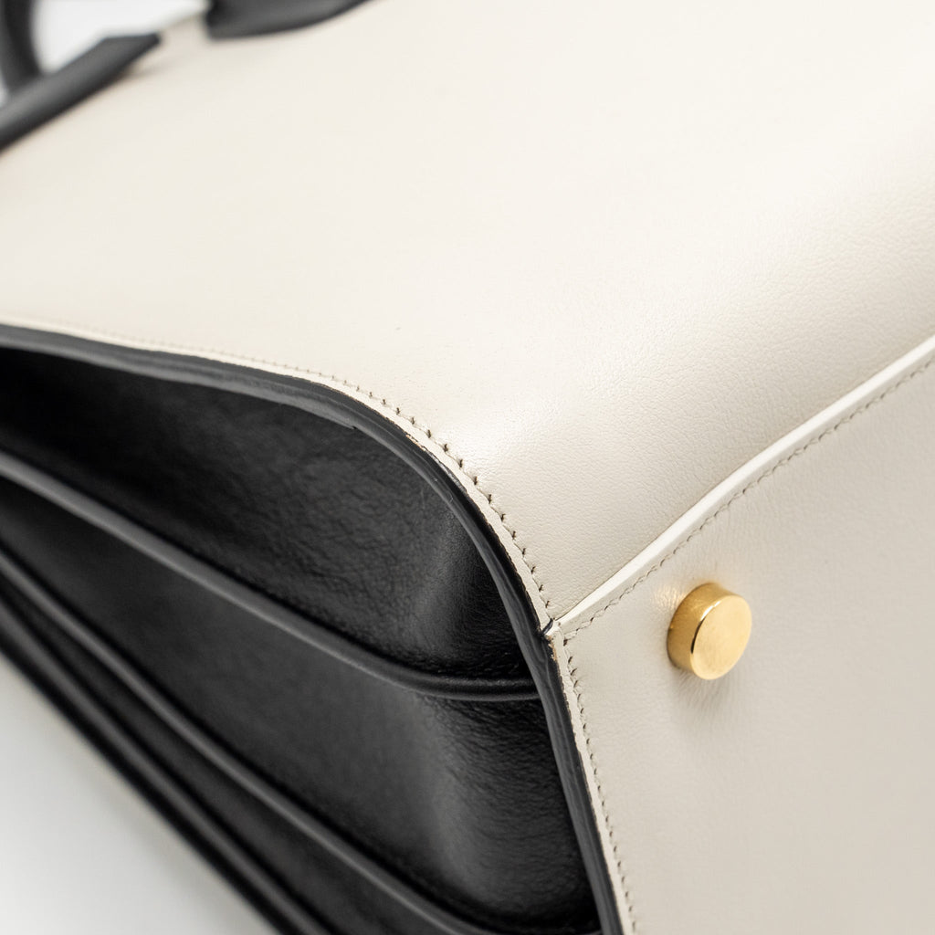 SAINT LAURENT /YSL SMALL SAC DE JOUR TOTE BAG CALFSKIN WHITE / BLACK GHW