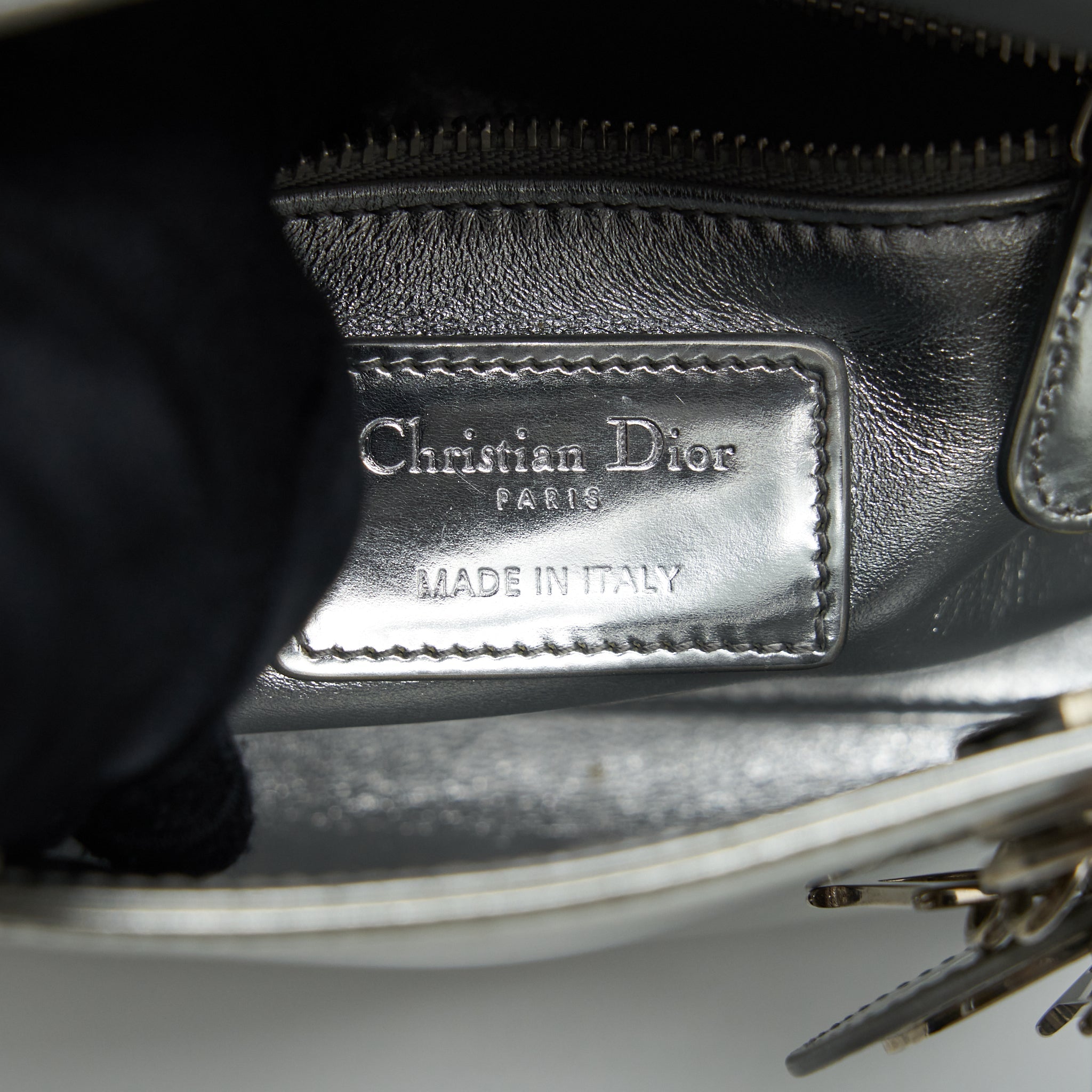 DIOR MINI LADY DIOR METALLIC SILVER SHW
