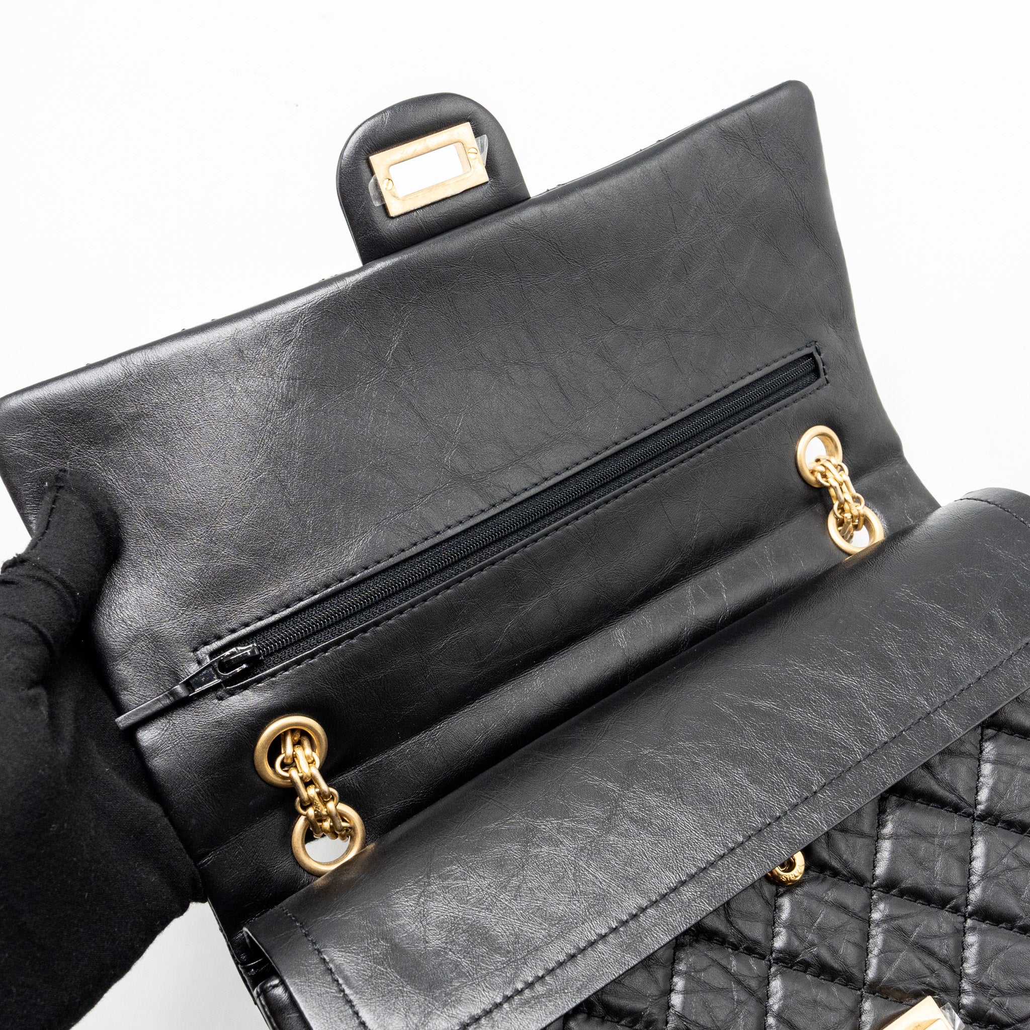 CHANEL LARGE 2.55 REISSUE FLAP BAG AGED CALFSKIN BLACK GHW