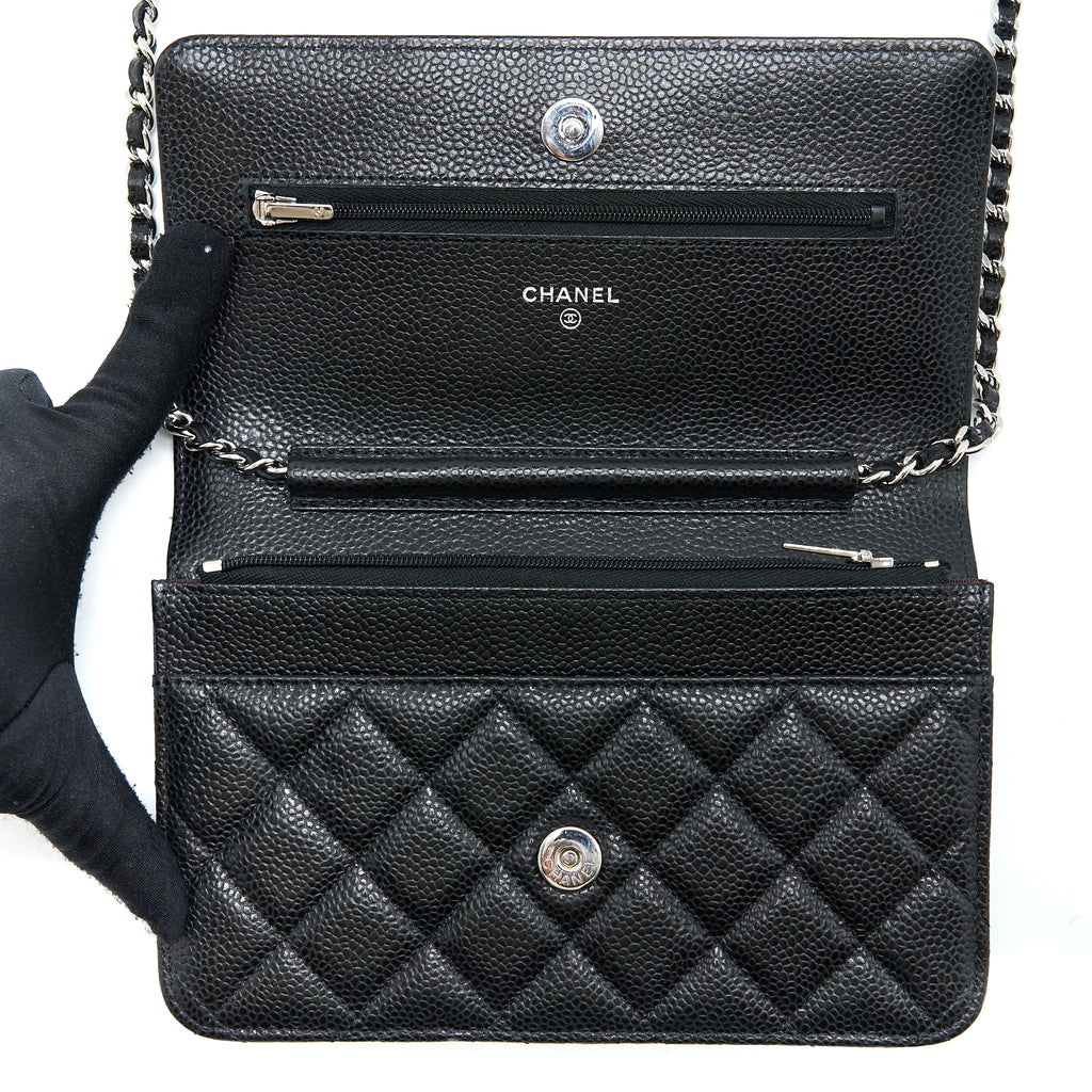 CHANEL CLASSIC WALLET ON CHAIN CAVIAR BLACK SHW (MICROCHIP)
