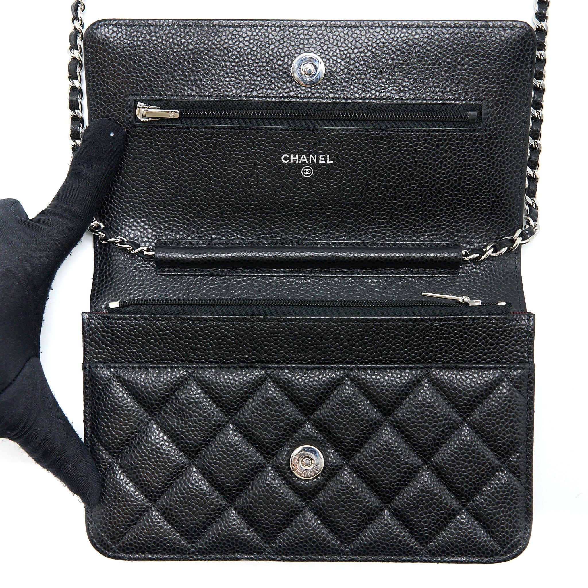 CHANEL CLASSIC WALLET ON CHAIN CAVIAR BLACK SHW (MICROCHIP)
