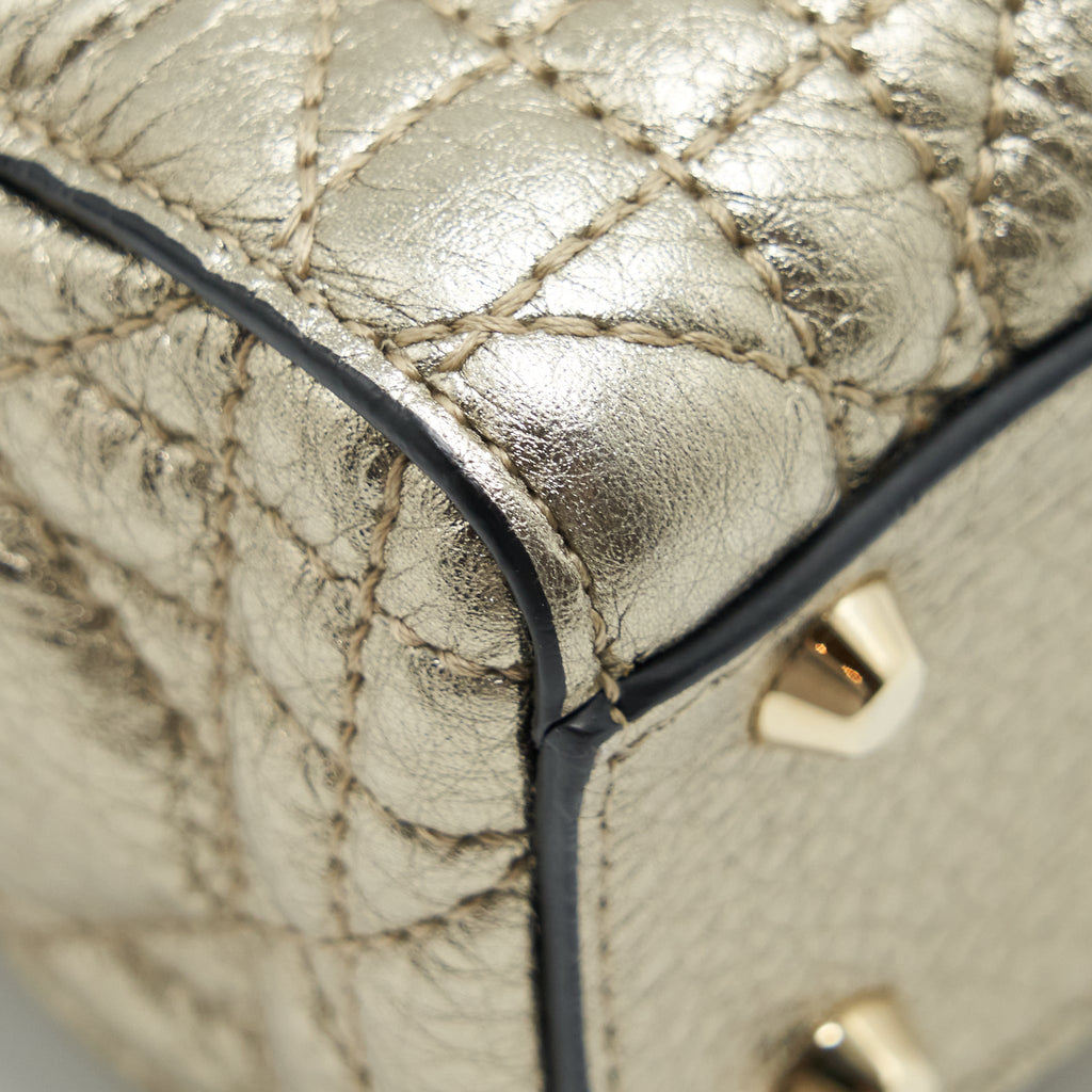 DIOR MINI LADY DIOR SUPPLE GRAINED CALFSKIN METALLIC GOLD LGHW