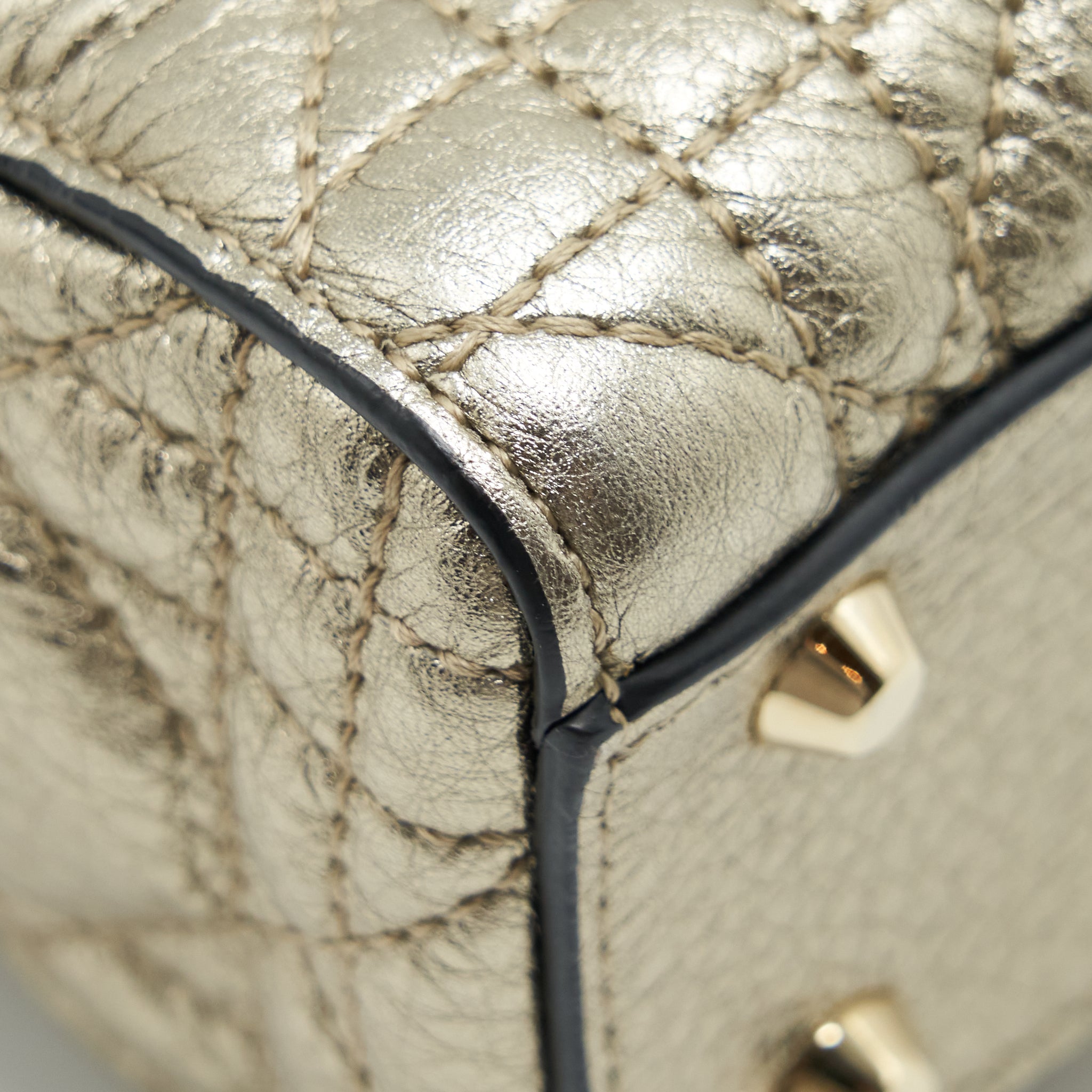 DIOR MINI LADY DIOR SUPPLE GRAINED CALFSKIN METALLIC GOLD LGHW