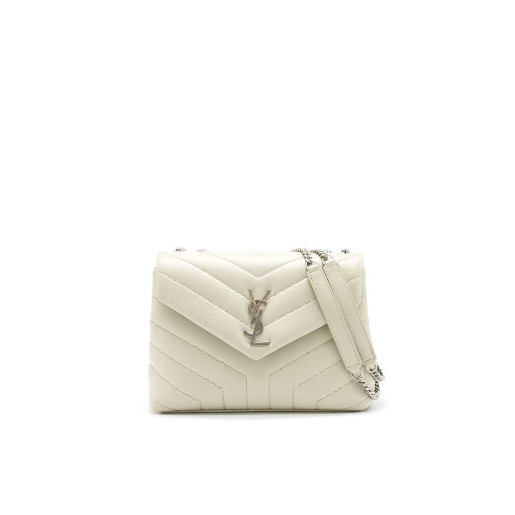 SAINT LAURENT LOU LOU SMALL QUILTED Y LEATHER SHOULDER BAG IN WHITE