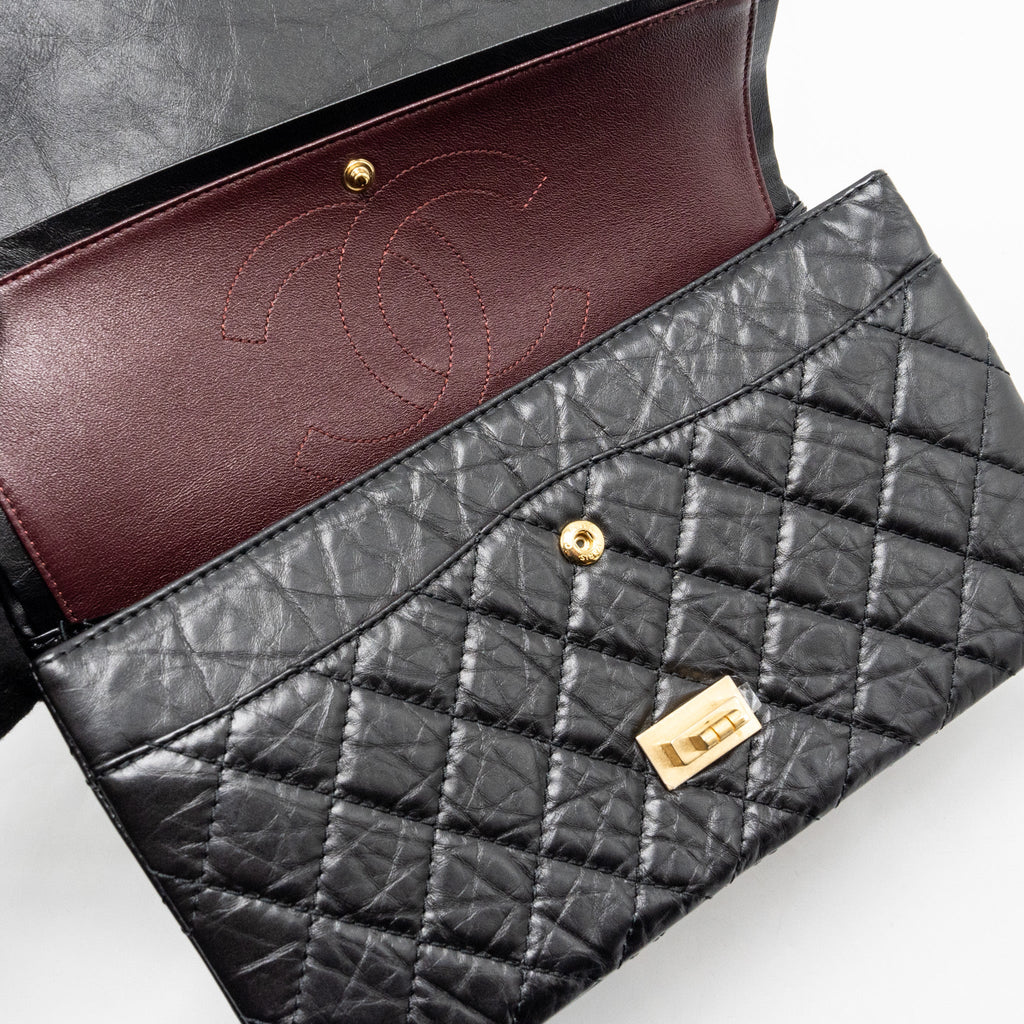 CHANEL LARGE 2.55 REISSUE FLAP BAG AGED CALFSKIN BLACK GHW
