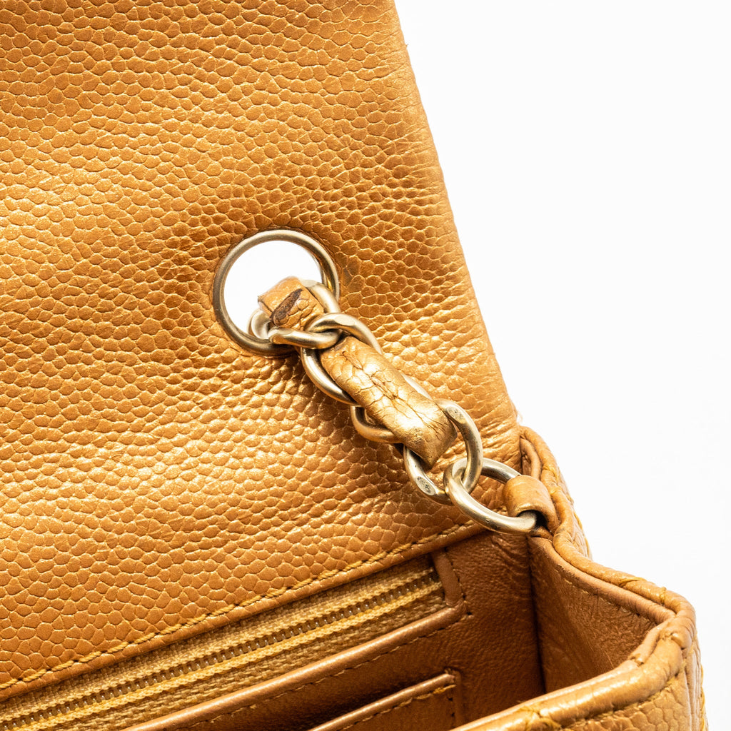 CHANEL MINI RECTANGULAR FLAP BAG CALFSKIN IRIDESCENT DARK GOLD GHW