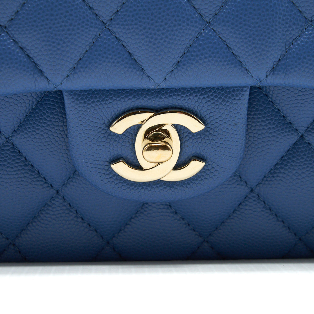CHANEL SMALL CLASSIC DOUBLE FLAP CAVIAR BLUE LGHW
