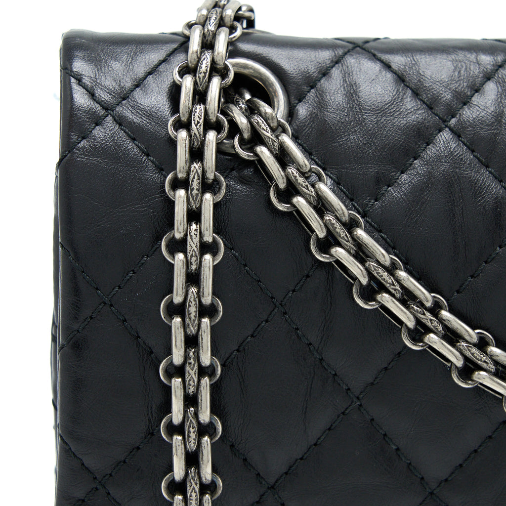 CHANEL SMALL 2.55 255 DOUBLE FLAP BAG CALFSKIN BLACK RUTHENIUM SHW