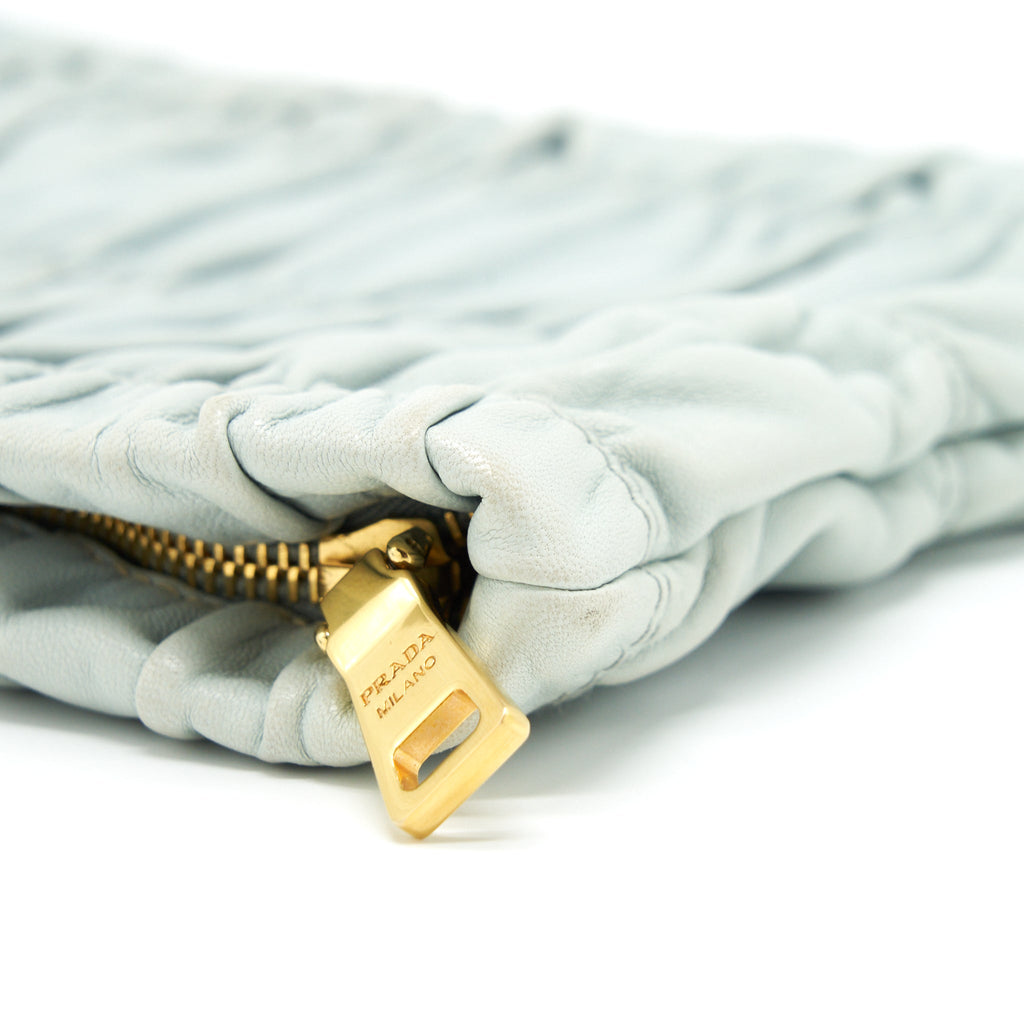 PRADA NAPPA GAUFRE CLUTCH LIGHT BLUE SHW