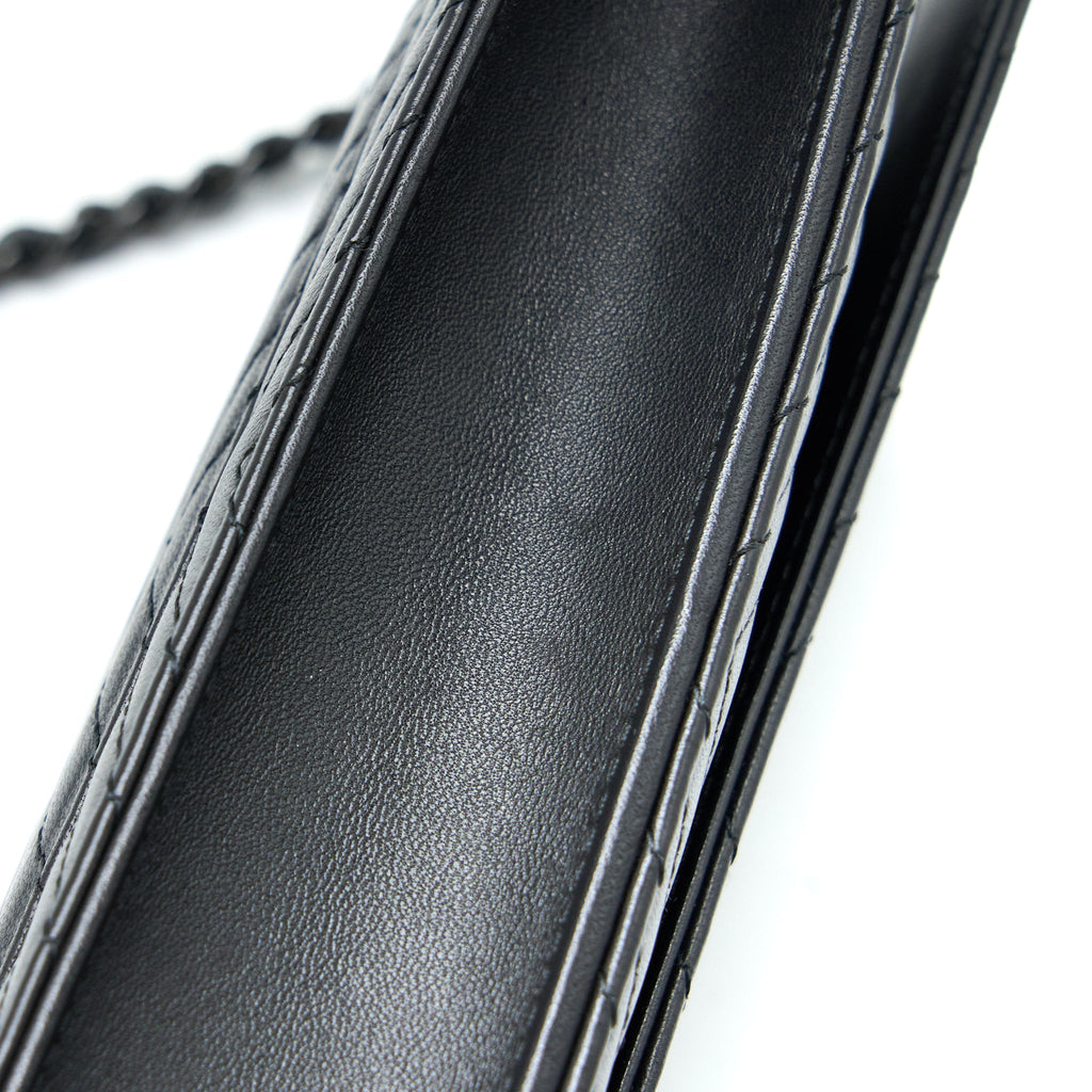 CHANEL CHEVRON WALLET ON CHAIN BLACK WITH BLACK HARDWARE