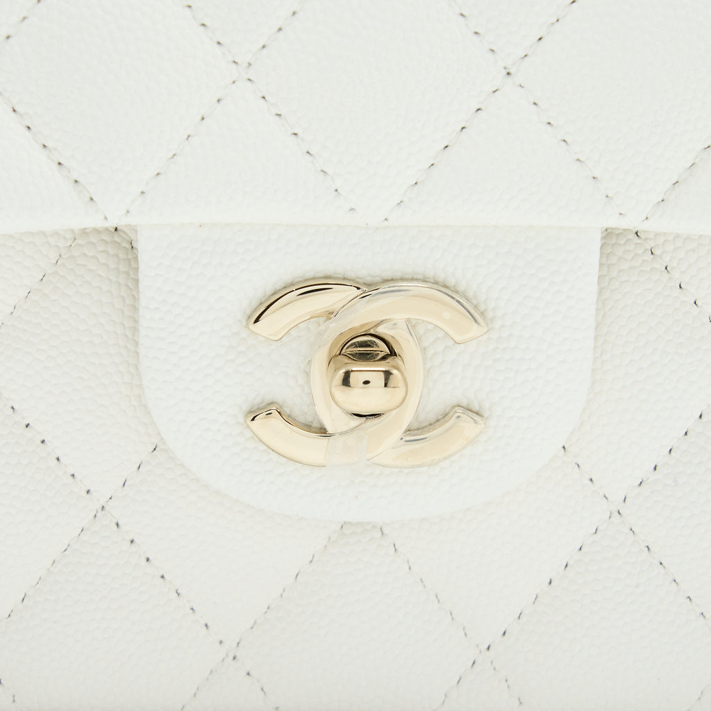 CHANEL SMALL CLASSIC FLAP BAG CAVIAR WHITE LGHW (MICROCHIP)