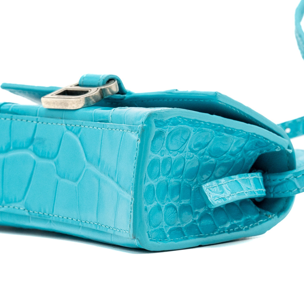 BALENCIAGA MINI HOURGLASS EMBOSSED CALFSKIN BLUE SHW