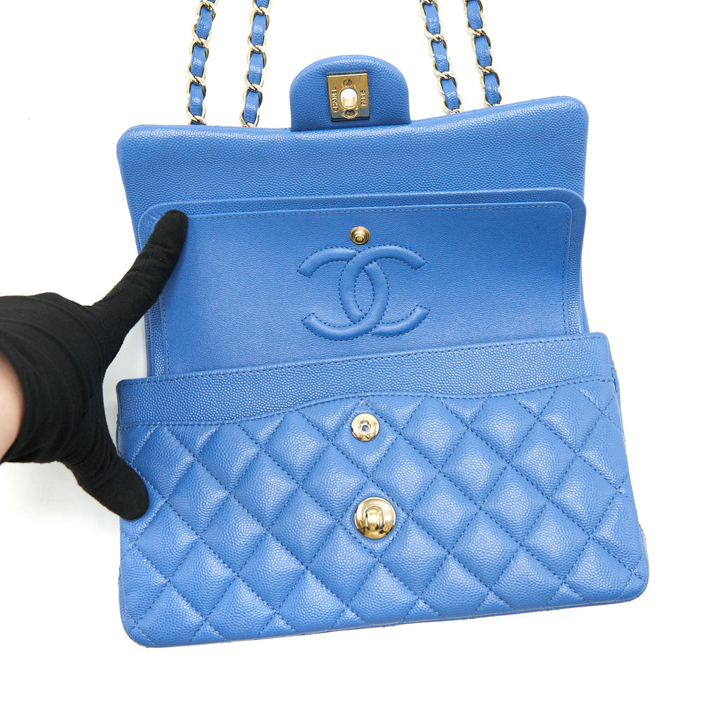 CHANEL SMALL CLASSIC DOUBLE FLAP CAVIAR BLUE LGHW