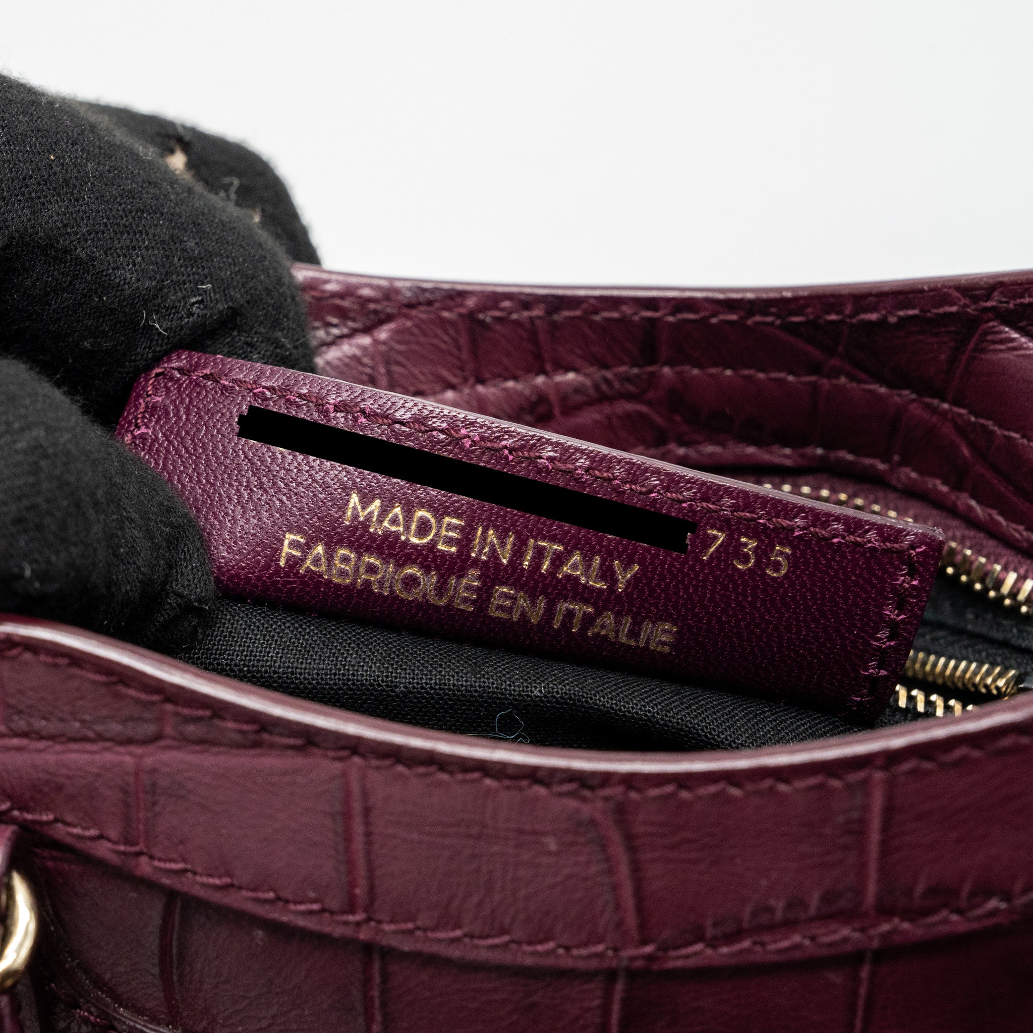 BALENCIAGA MINI CITY BAG CROC EMBOSSED CALFSKIN BURGUNDY GHW
