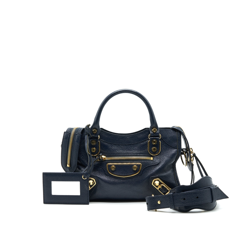 BALENCIAGA MINI CITY BAG NAVY GHW
