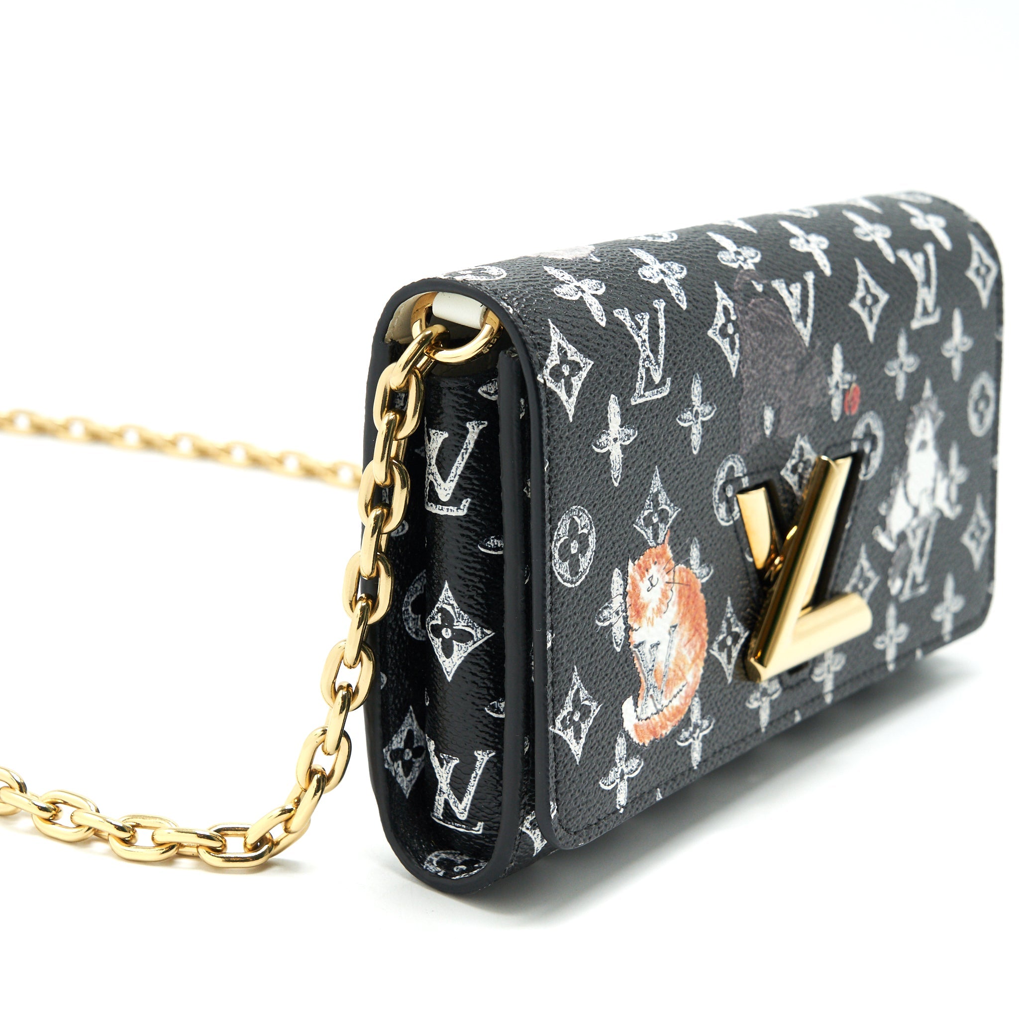 LOUIS VUITTON TWIST CHAIN WALLET MONOGRAM CATOGRAM CAT BLACK