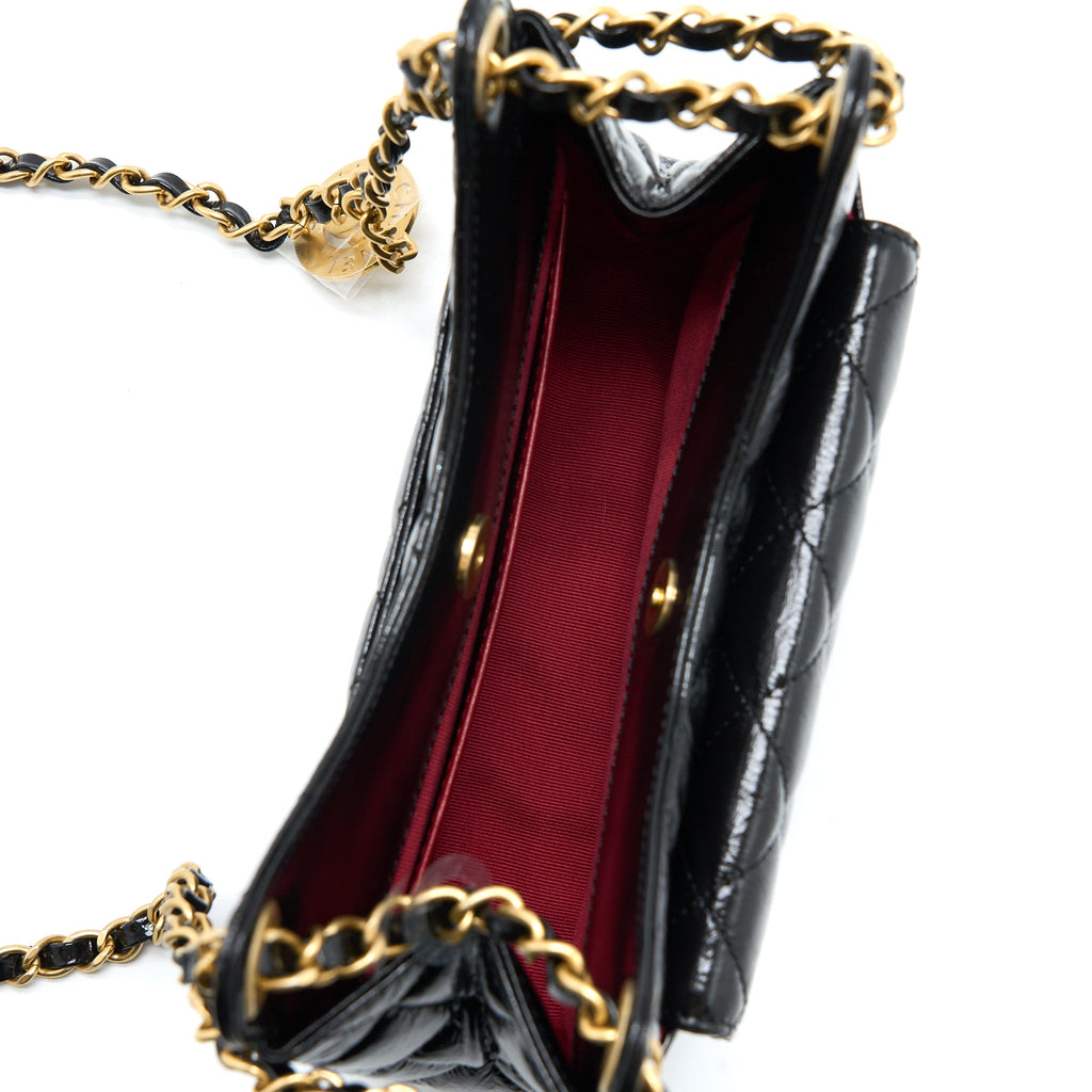 CHANEL 23C SMALL HOBO BAG SHINY CALFSKIN BLACK BRUSHED GHW (MICROCHIP)