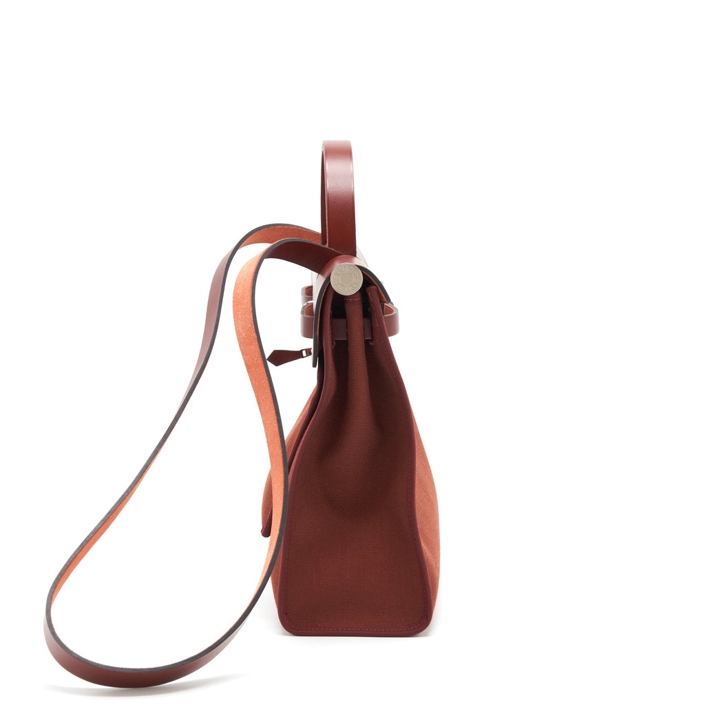 HERMES HERBAG ZIP 31 SELLIER CANVAS ROUGE H SHW