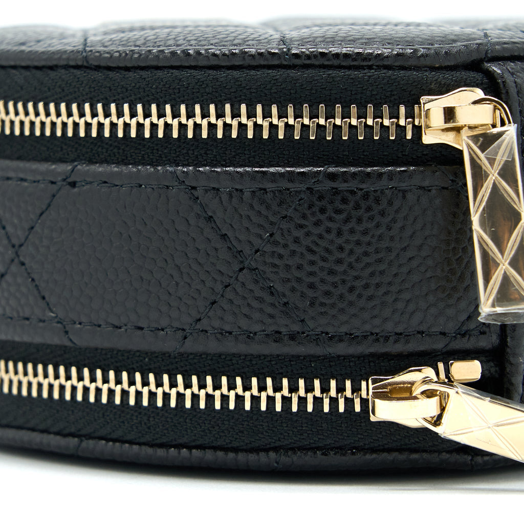 CHANEL MINI ROUND PURSE VANITY CAVIAR BLACK LGHW