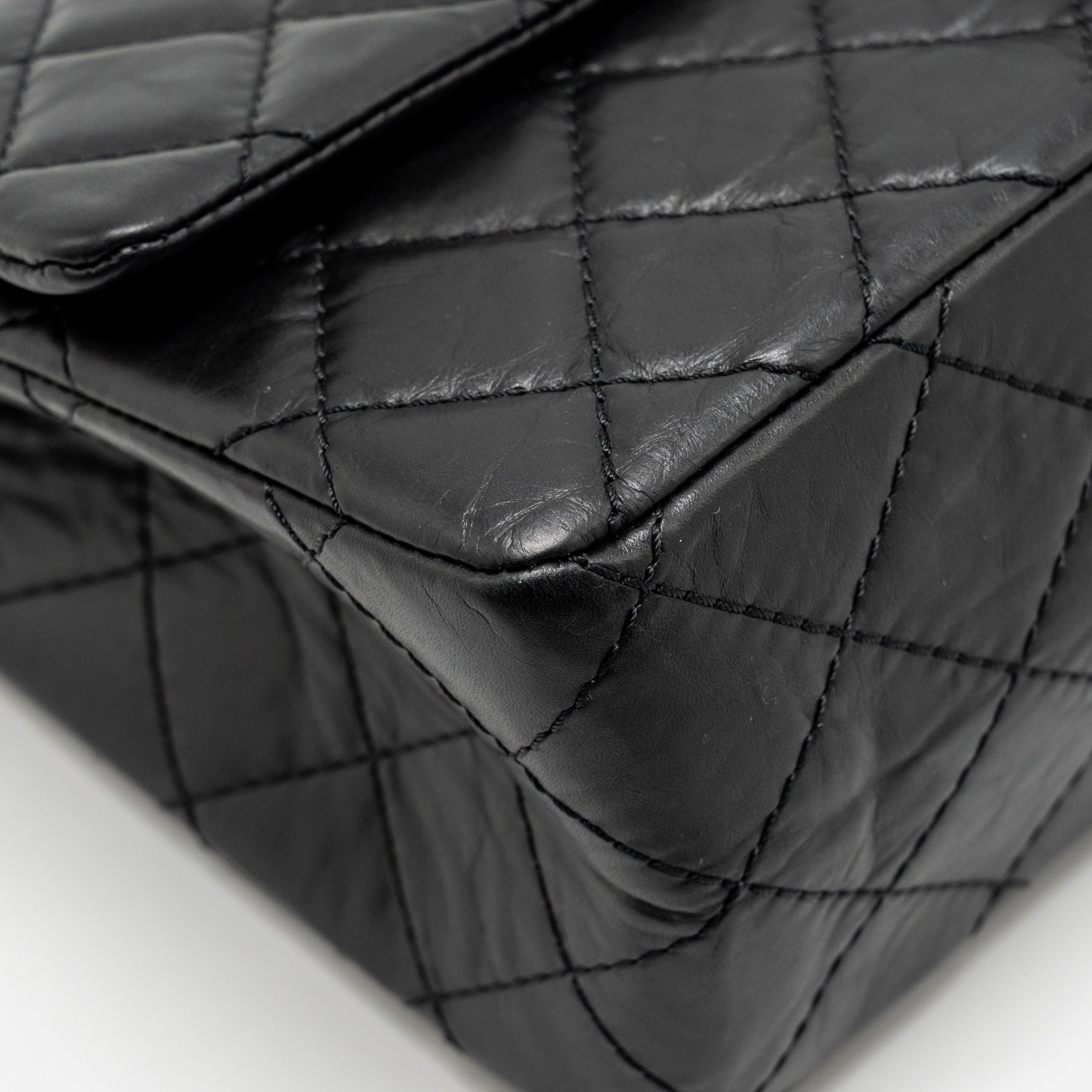 CHANEL LARGE 2.55 226 REISSUE DOUBLE FLAP BAG AGED CALFSKIN BLACK GHW