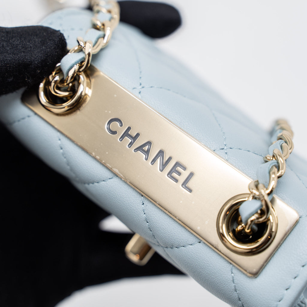 CHANEL MINI TRENDY CC CHAIN WALLET LAMBSKIN LIGHT BLUE LGHW (MICROCHIP)