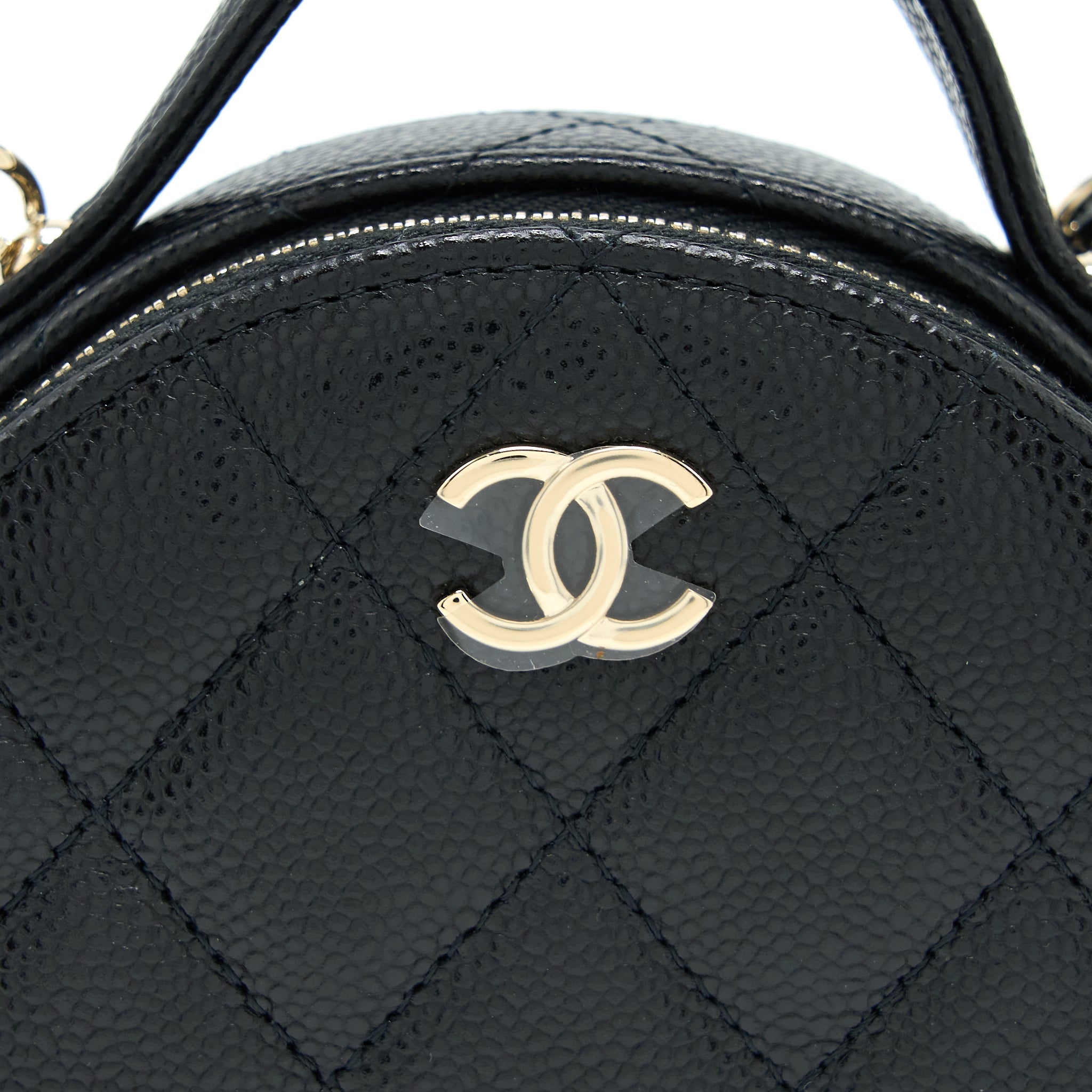 CHANEL MINI ROUND PURSE VANITY CAVIAR BLACK LGHW