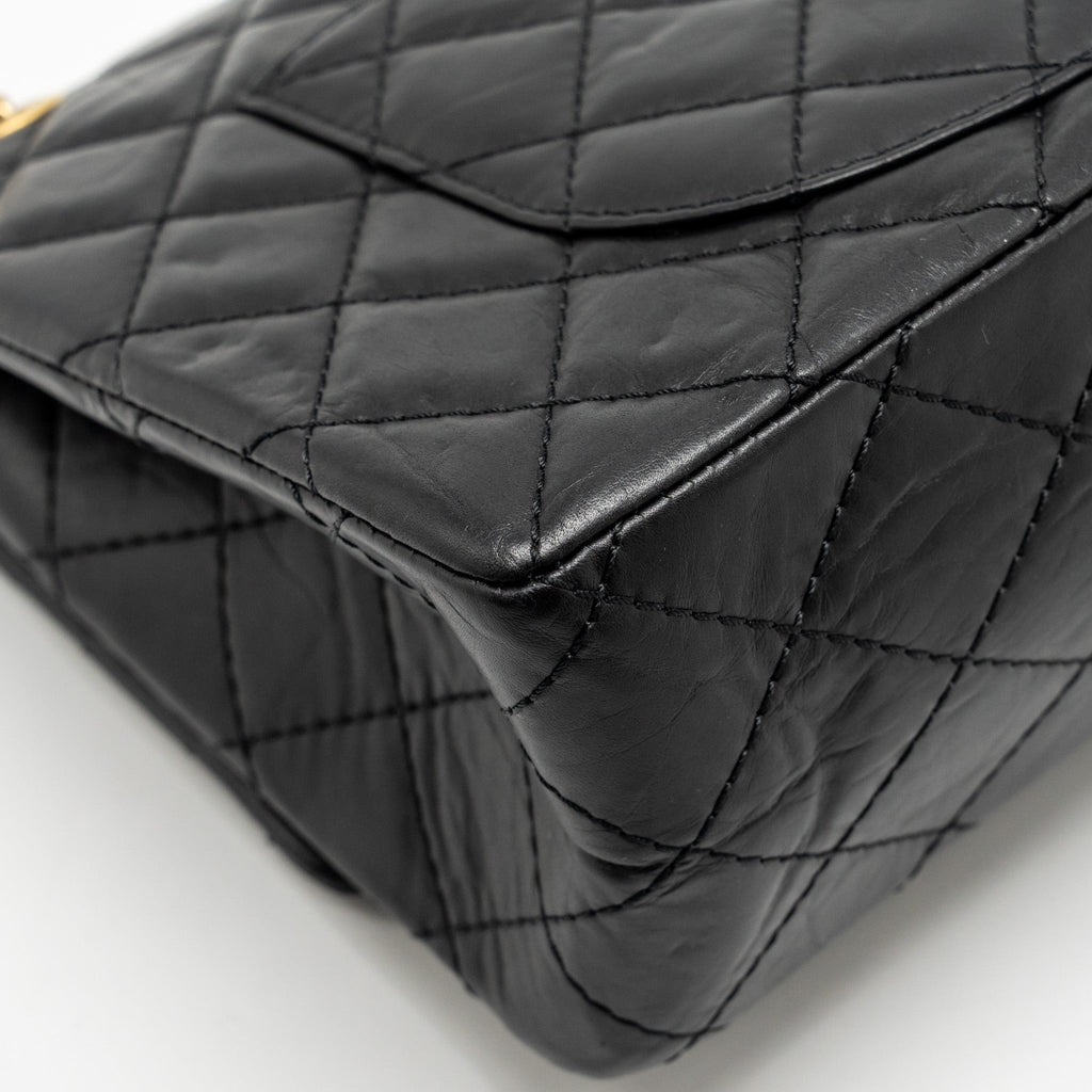 CHANEL LARGE 2.55 226 REISSUE DOUBLE FLAP BAG AGED CALFSKIN BLACK GHW
