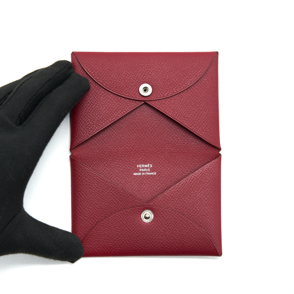 HERMES CALVI CARD HOLDER IN ROUGE GRENAT