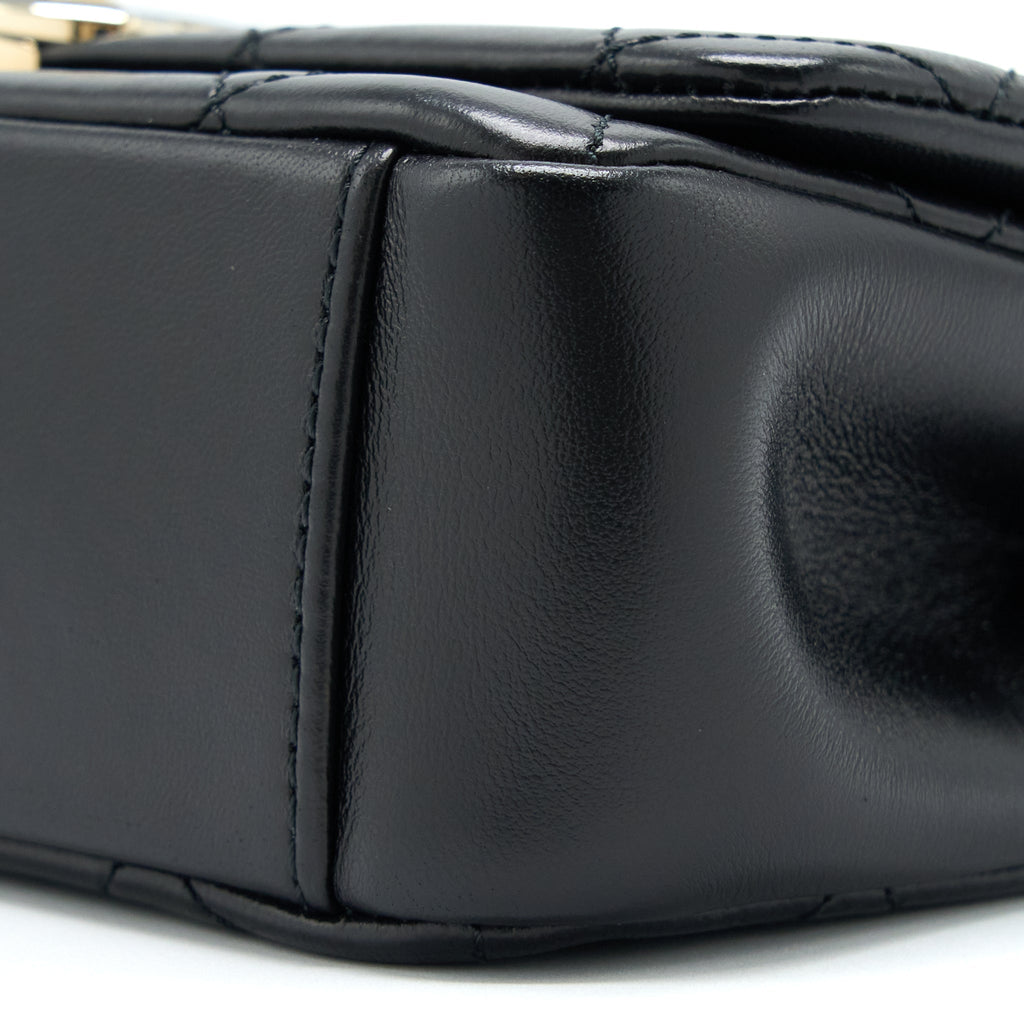 CHANEL ENAMEL CC LOGO QUILTED RECTANGULAR FLAP BAG LAMBSKIN BLACK LGHW