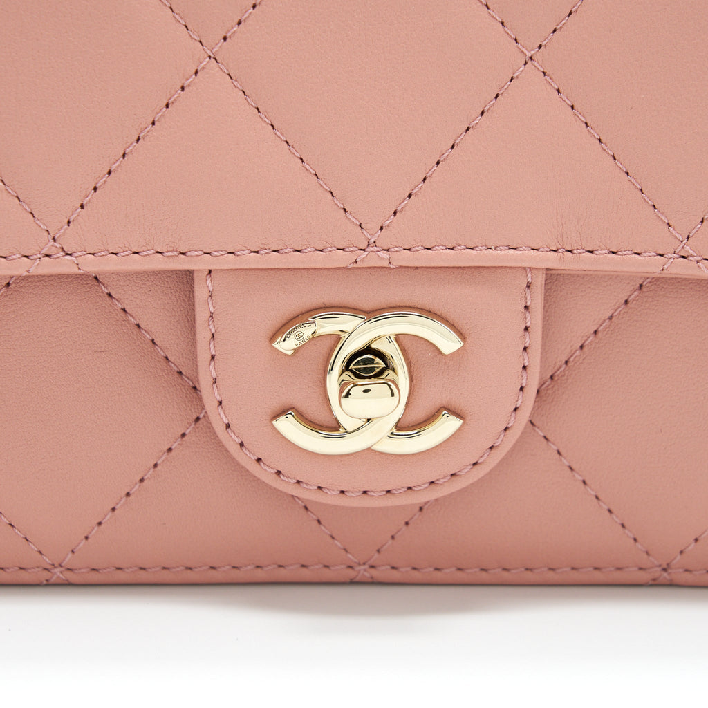 CHANEL TOP HANDLE FLAP BAG LAMBSKIN DARK PINK LGHW (MICROCHIP)