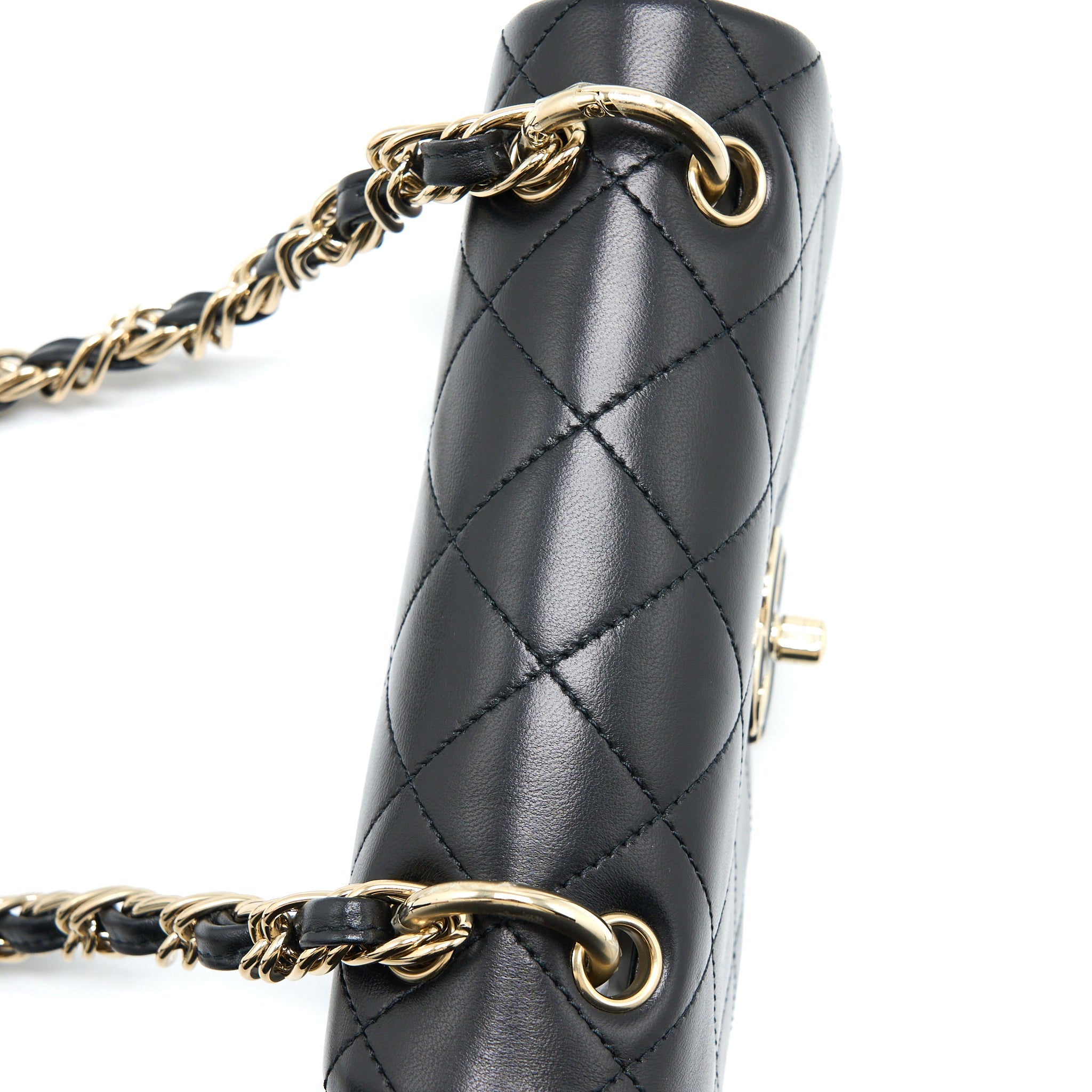 CHANEL ENAMEL CC LOGO QUILTED RECTANGULAR FLAP BAG LAMBSKIN BLACK LGHW