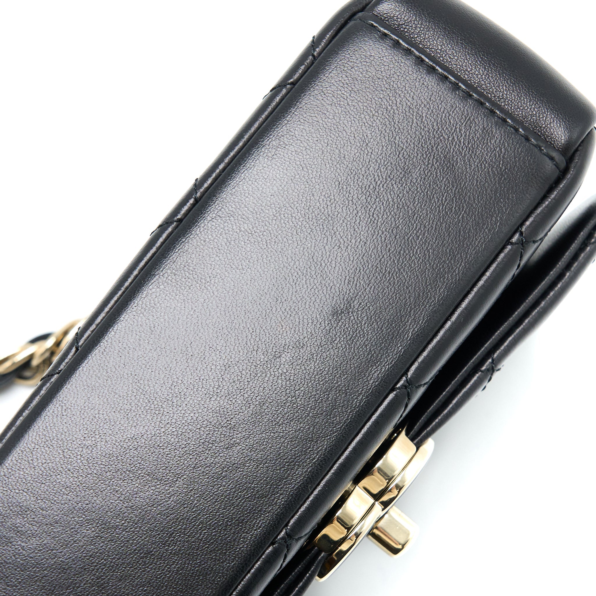 CHANEL ENAMEL CC LOGO QUILTED RECTANGULAR FLAP BAG LAMBSKIN BLACK LGHW