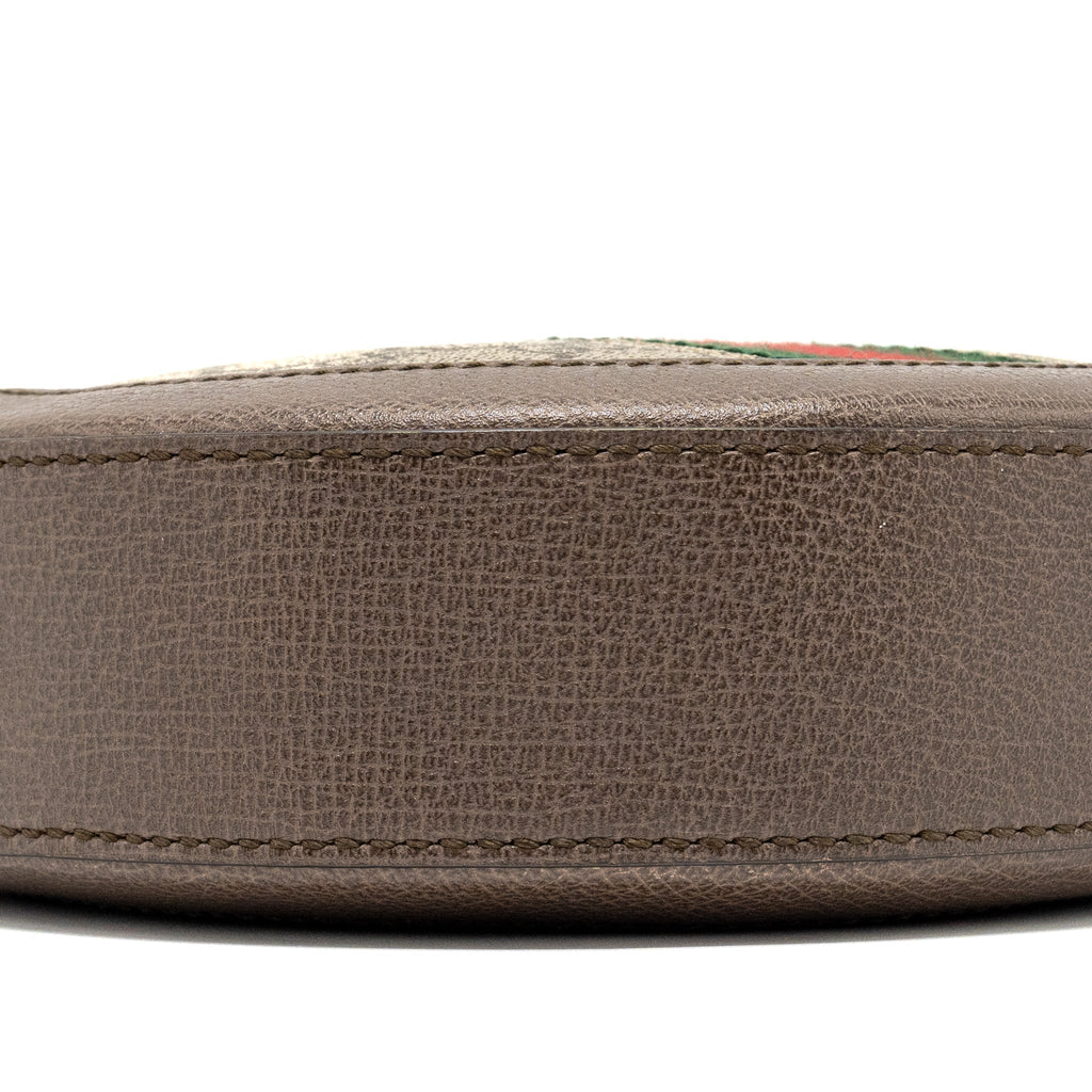 GUCCI OPHIDIA GG MINI ROUND SHOULDER BAG GG SUPREME CANVAS / BROWN GHW