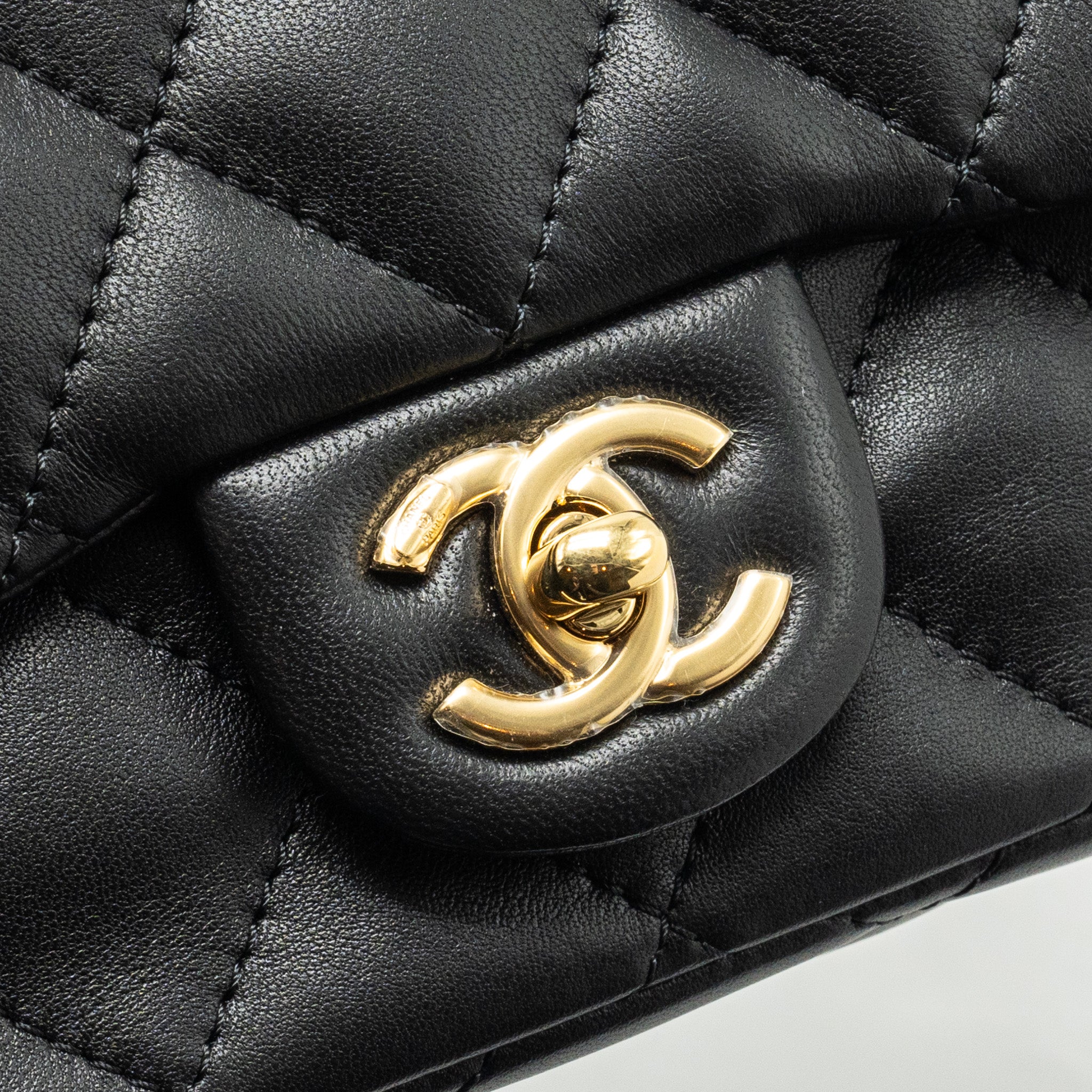 CHANEL 24S TOP HANDLE MINI FLAP BAG LAMBSKIN BLACK GHW (MICROCHIP)