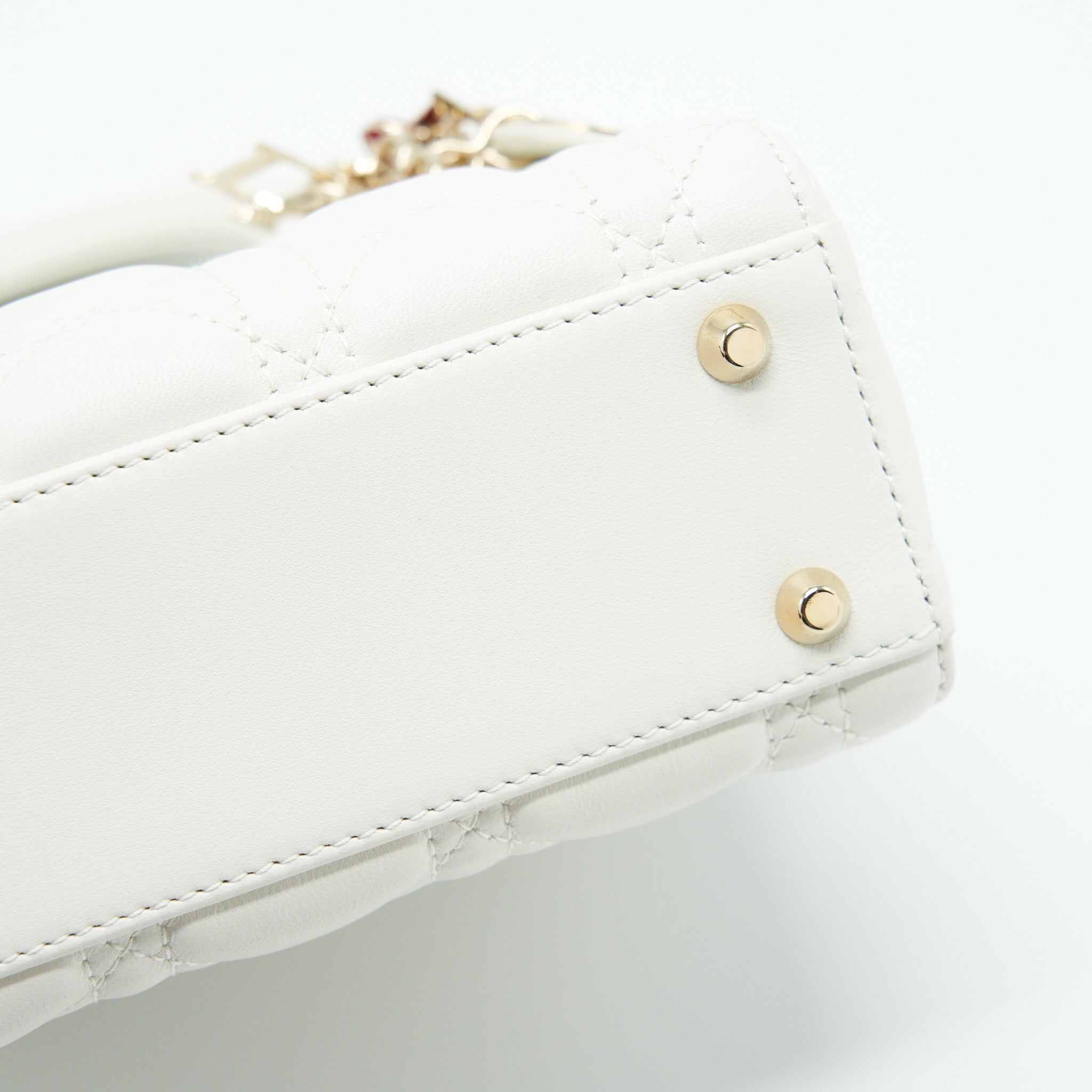 DIOR MINI LADY DIOR TOTE BAG LAMBSKIN WHITE LGHW