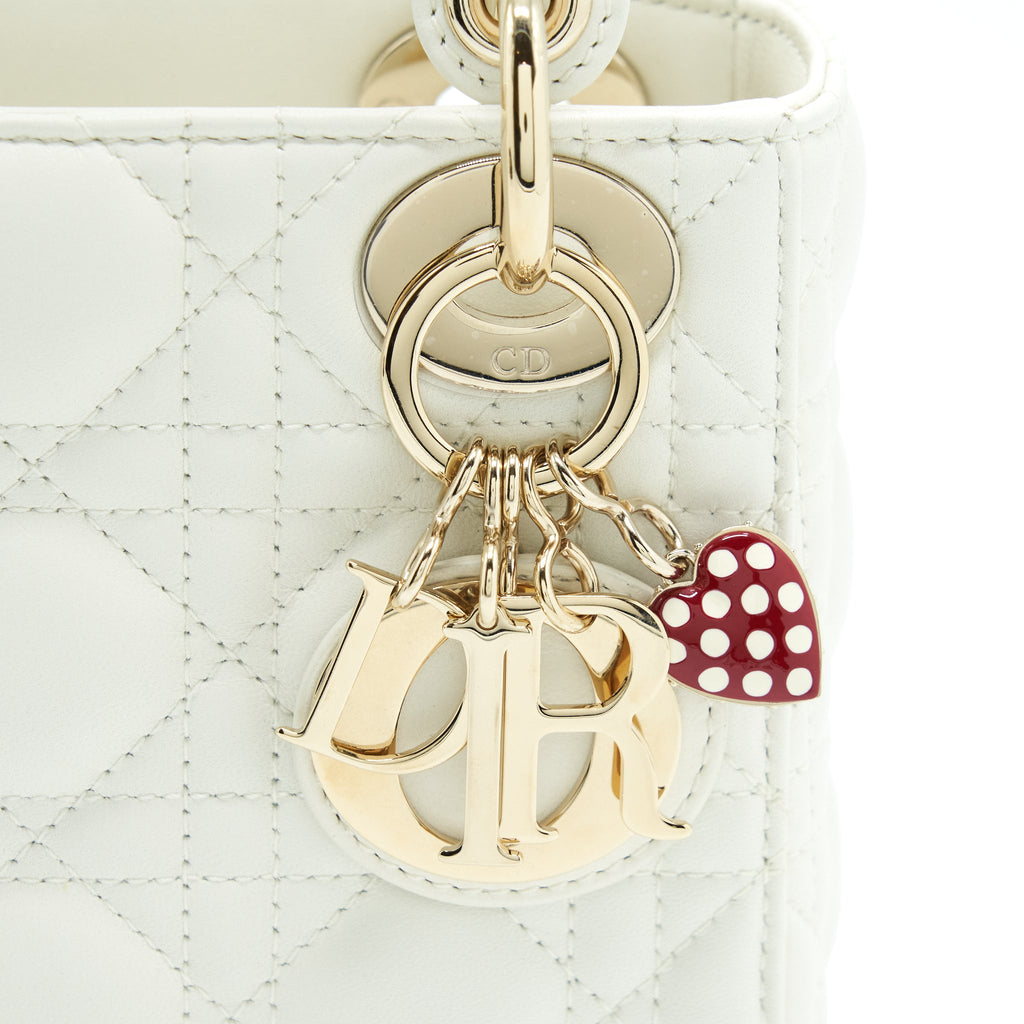 DIOR MINI LADY DIOR TOTE BAG LAMBSKIN WHITE LGHW