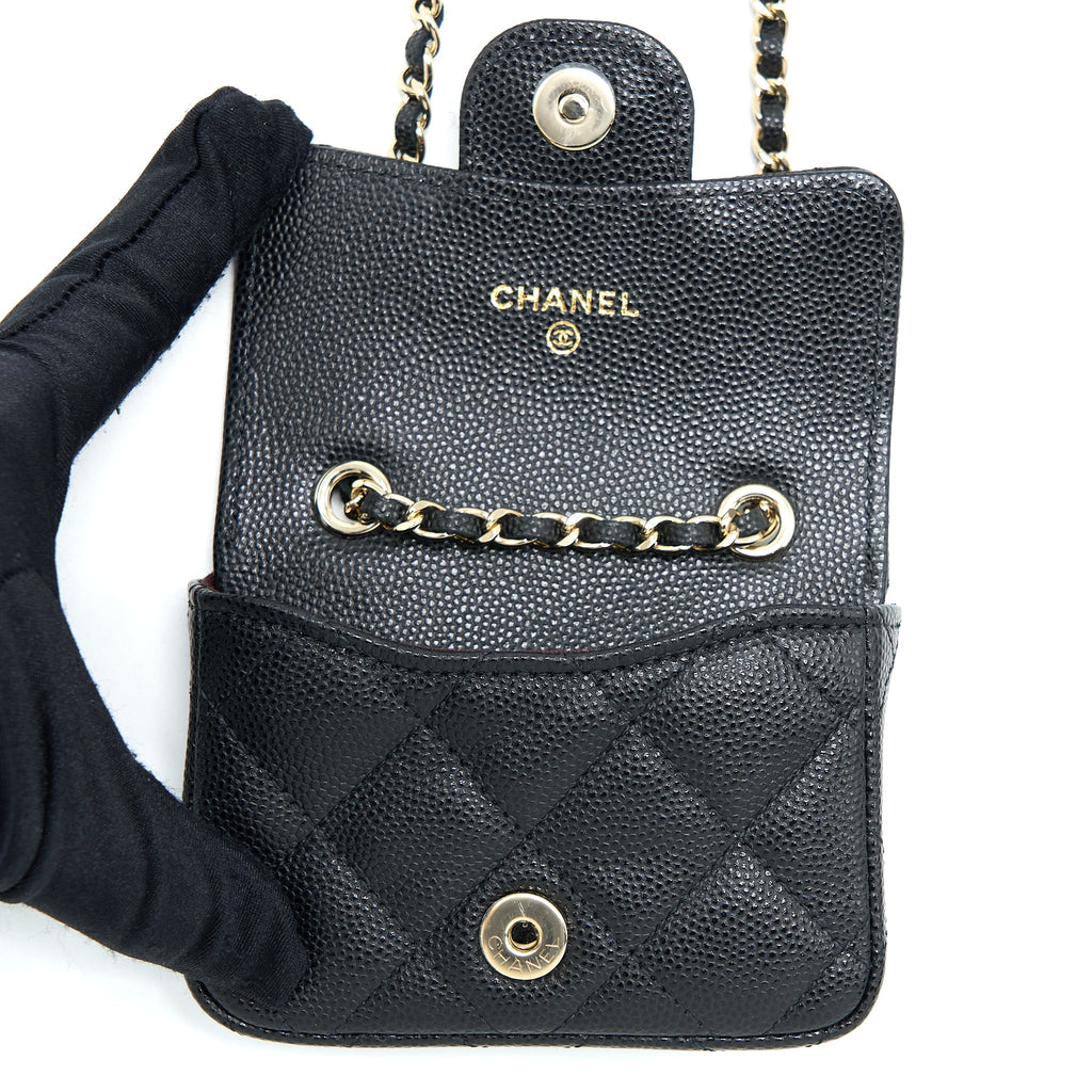 CHANEL FLAP CARDHOLDER BELT BAG CAVIAR BLACK LGHW